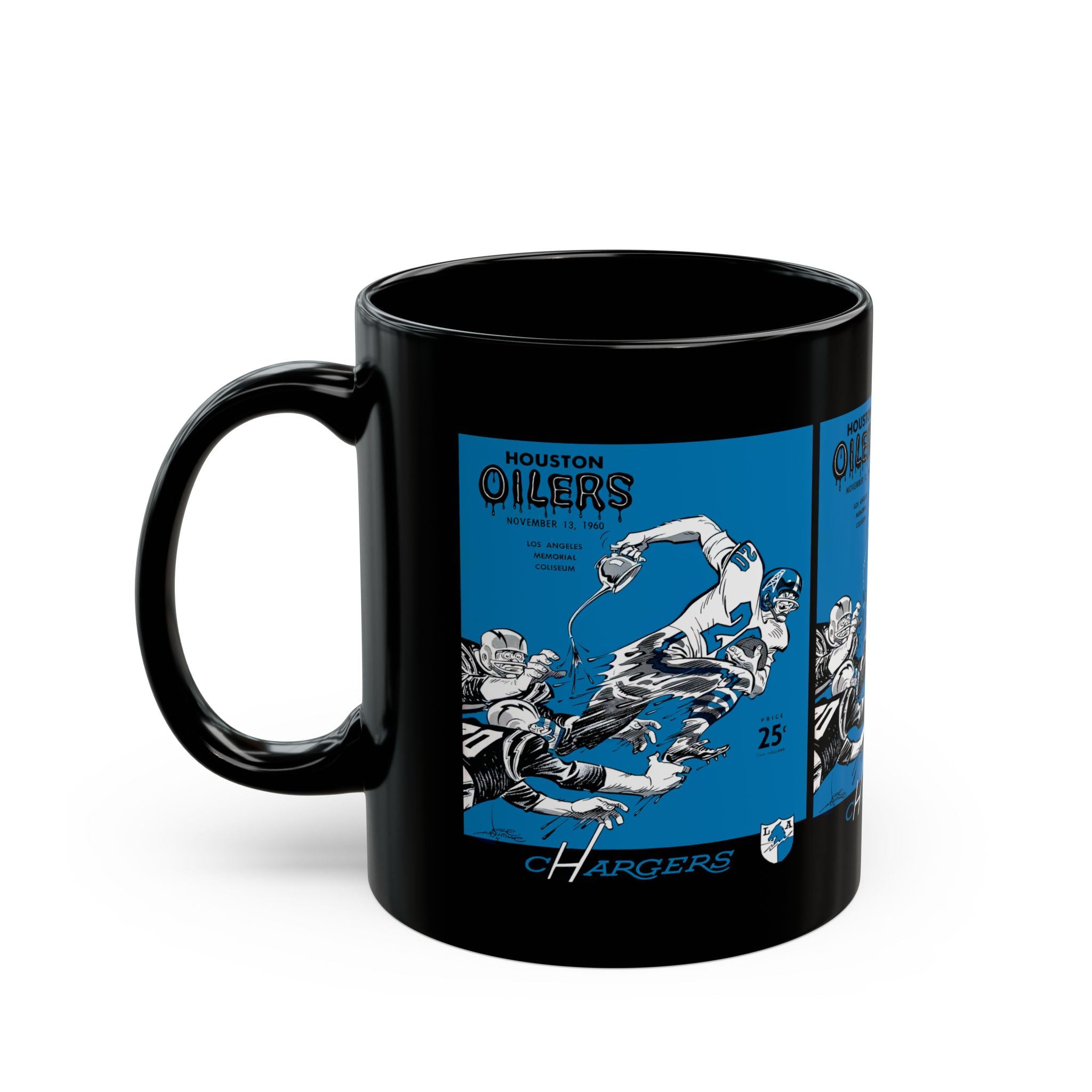 1960 Vintage Houston Oilers - Los Angeles Chargers Football Program Cover - Black Mug 11 oz