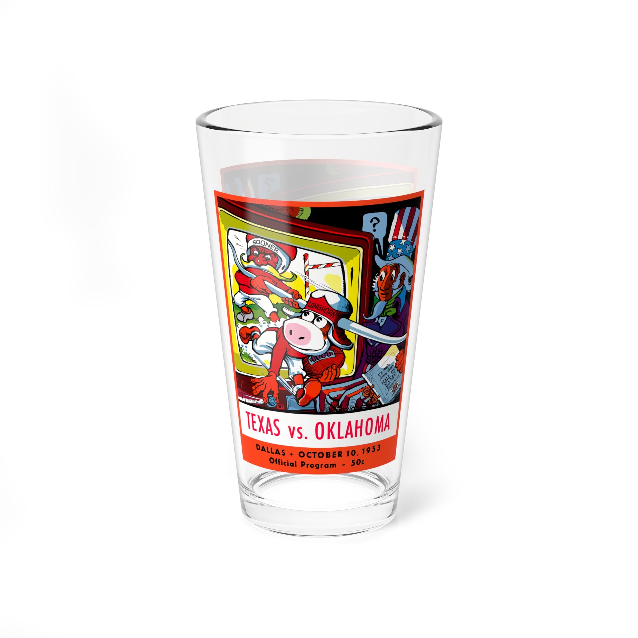 Mixing Glass, Vintage 1953 Football Texas Oklahoma Design, Sports Barware, Gift for Football Fans, Retro Glassware, Sports Memorabilia