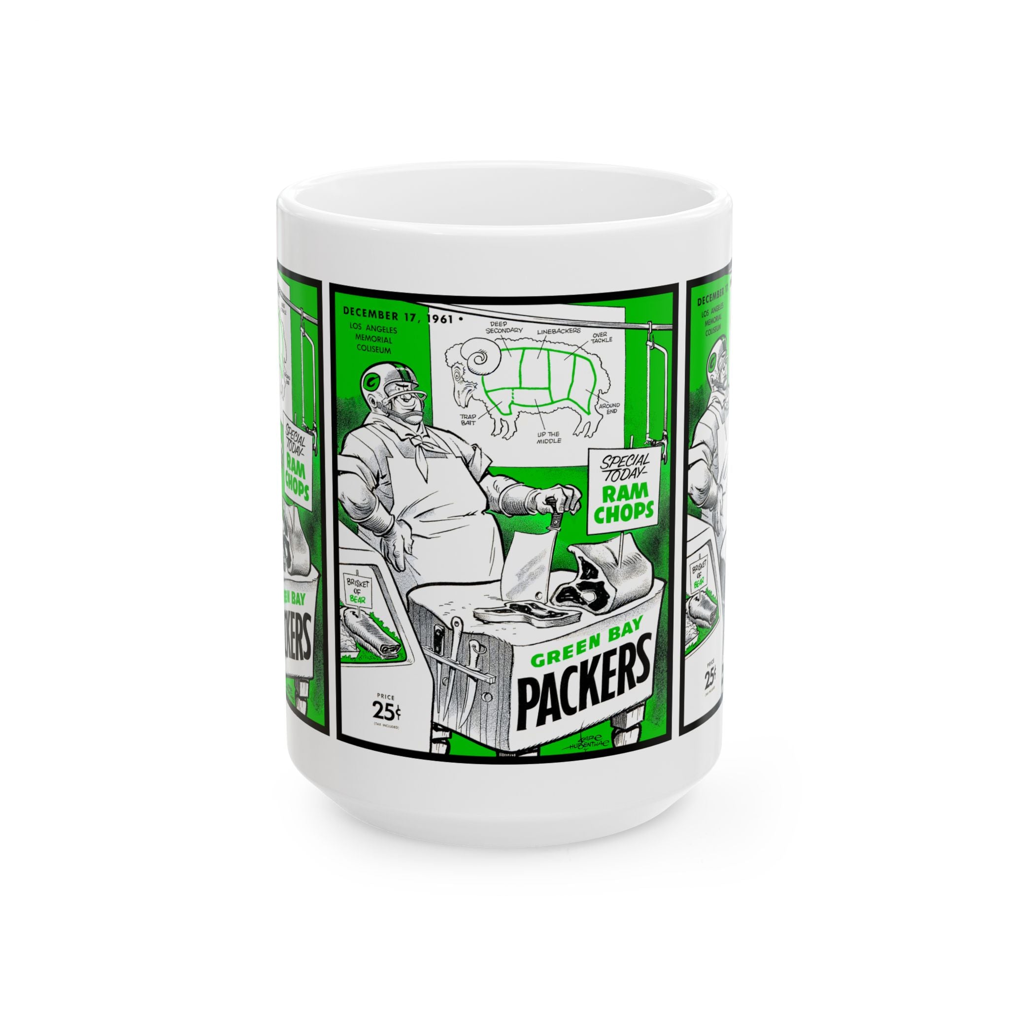 Vintage 1961 Football Green Bay Packers Los Angeles Rams Ceramic Mug, Football Sports Fan Collectible Gift, Father's Day, Christmas