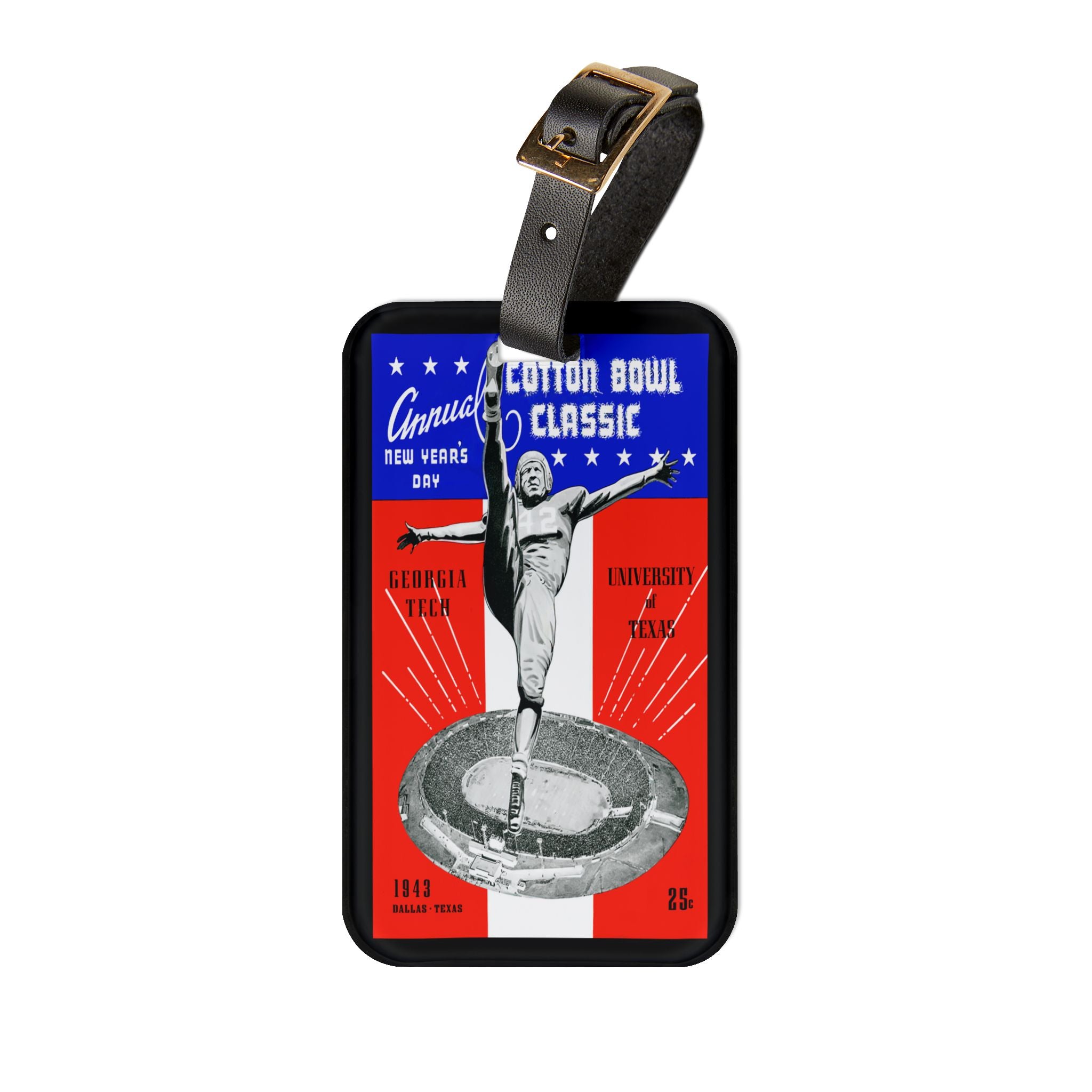 1943 Football Cotton Bowl Luggage Tag — Texas vs. Georgia Tech