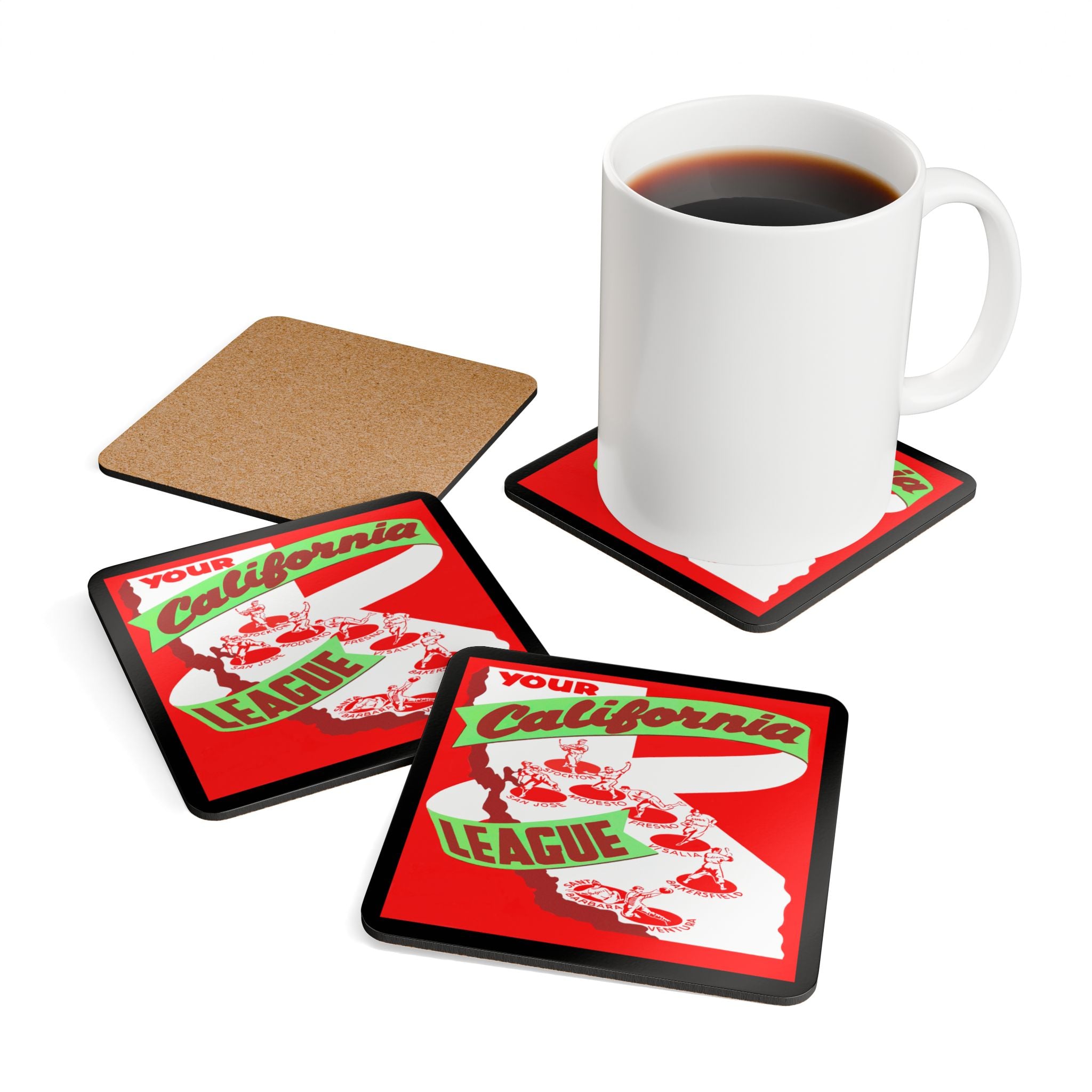 California League Memorabilia, 1949 Baseball - Corkwood Coaster Set