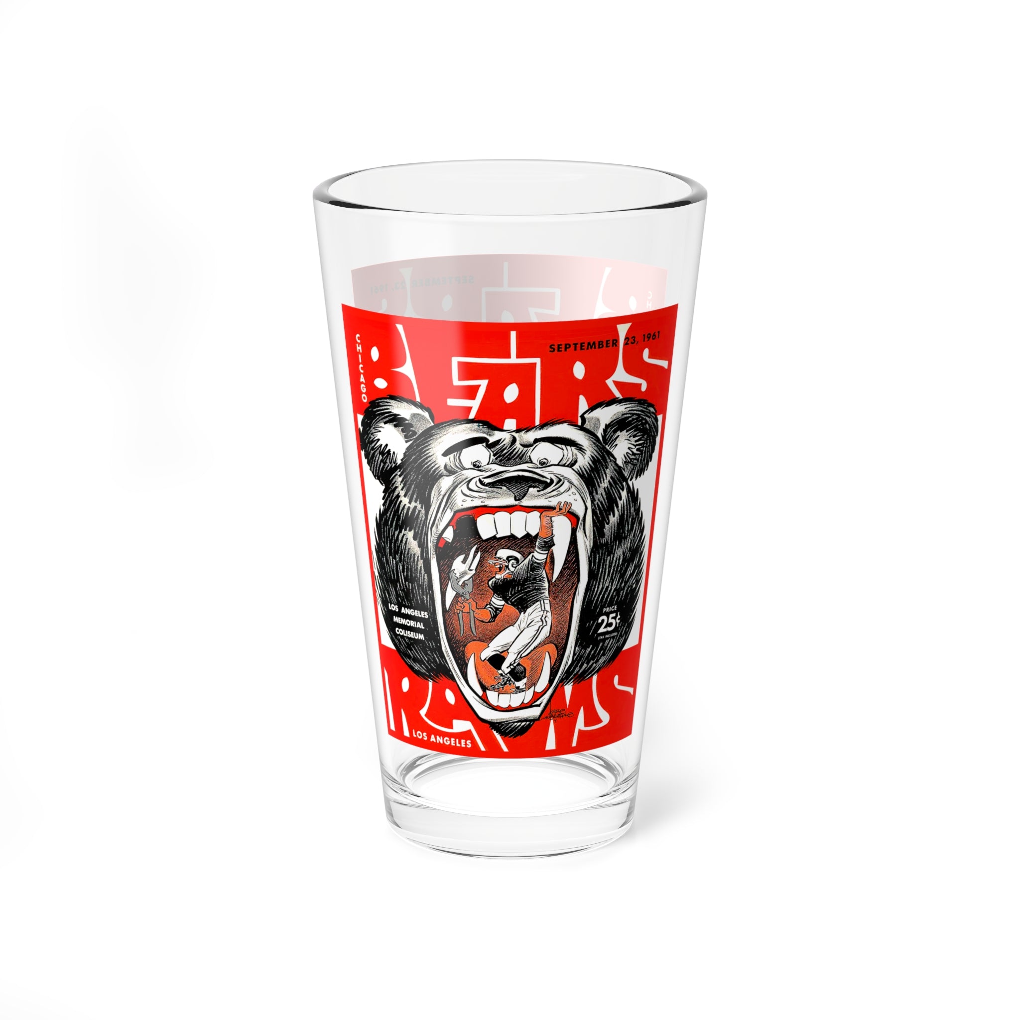 Mixing Glass, 16oz - Vintage 1961 Football Chicago Bears Los Angeles Rams, Sports Barware, Unique Gift for Football Fans, Game Day Decor,