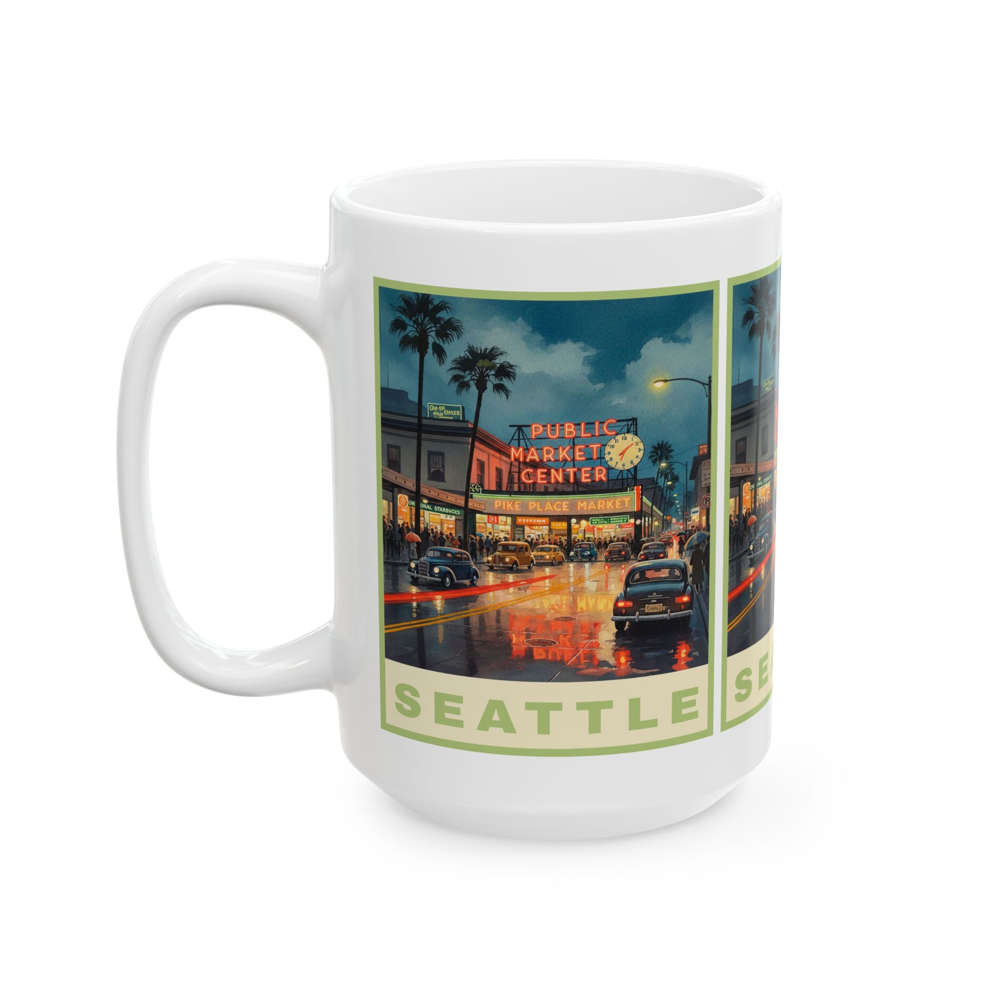 Seattle Street View Public Market Mug | City Coffee Cup 11oz and 15oz