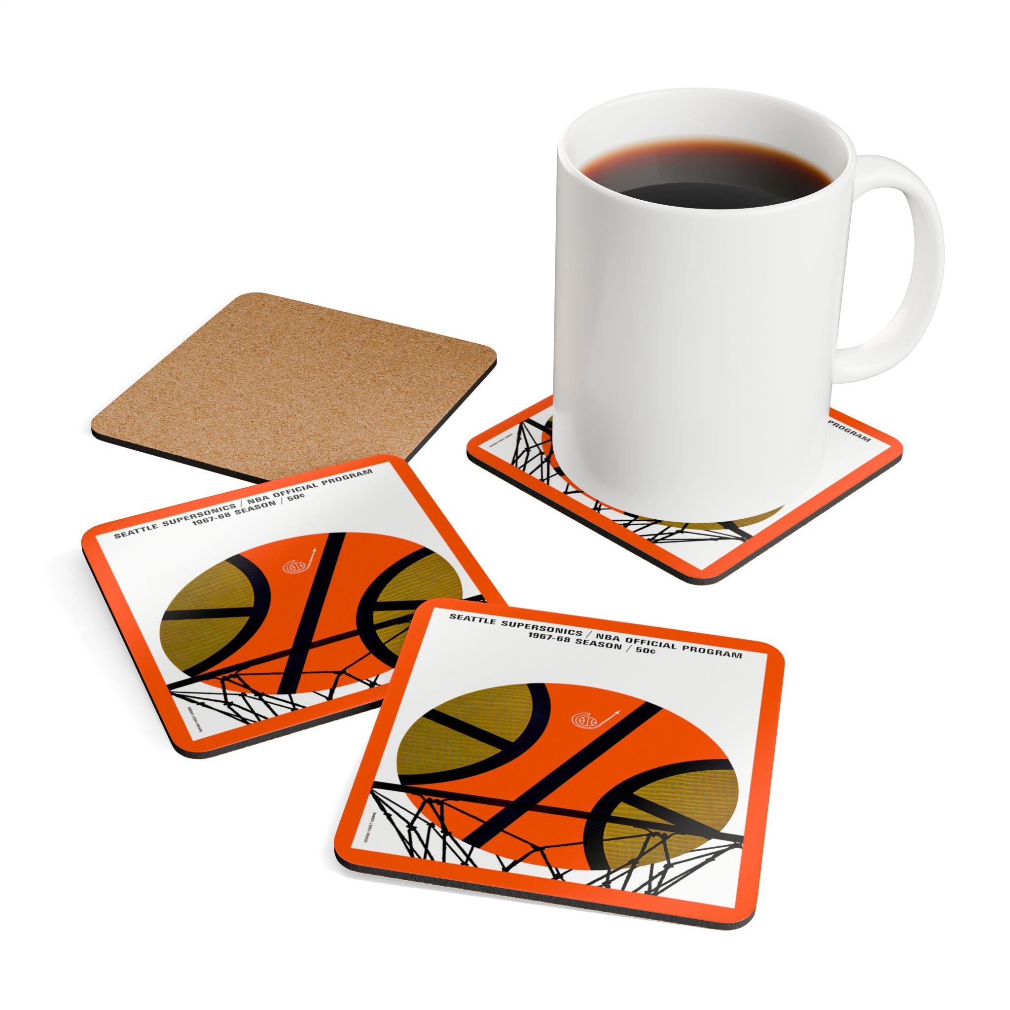 1967- 1968 Vintage Seattle Supersonics Basketball Program Cover - Corkwood Coaster Set