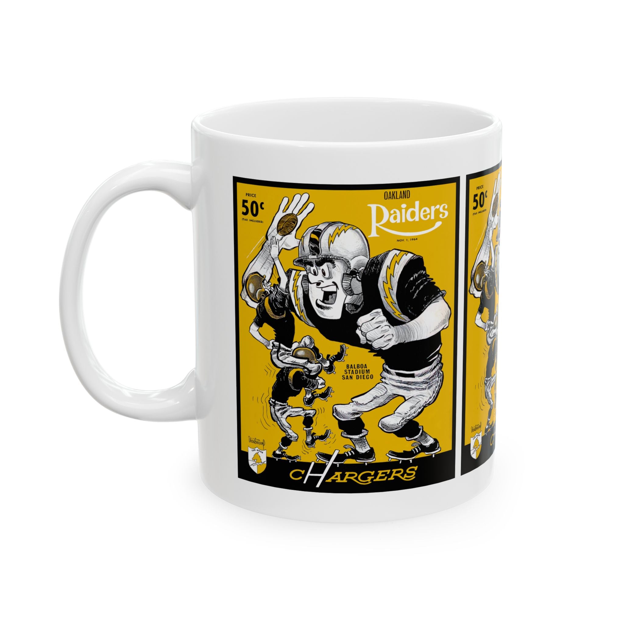 Ceramic Mug, 1964 San Diego Chargers Football Oakland Raiders, Coffee Cup, Sports Fan Gift, Vintage Football Memorabilia, Retro Design