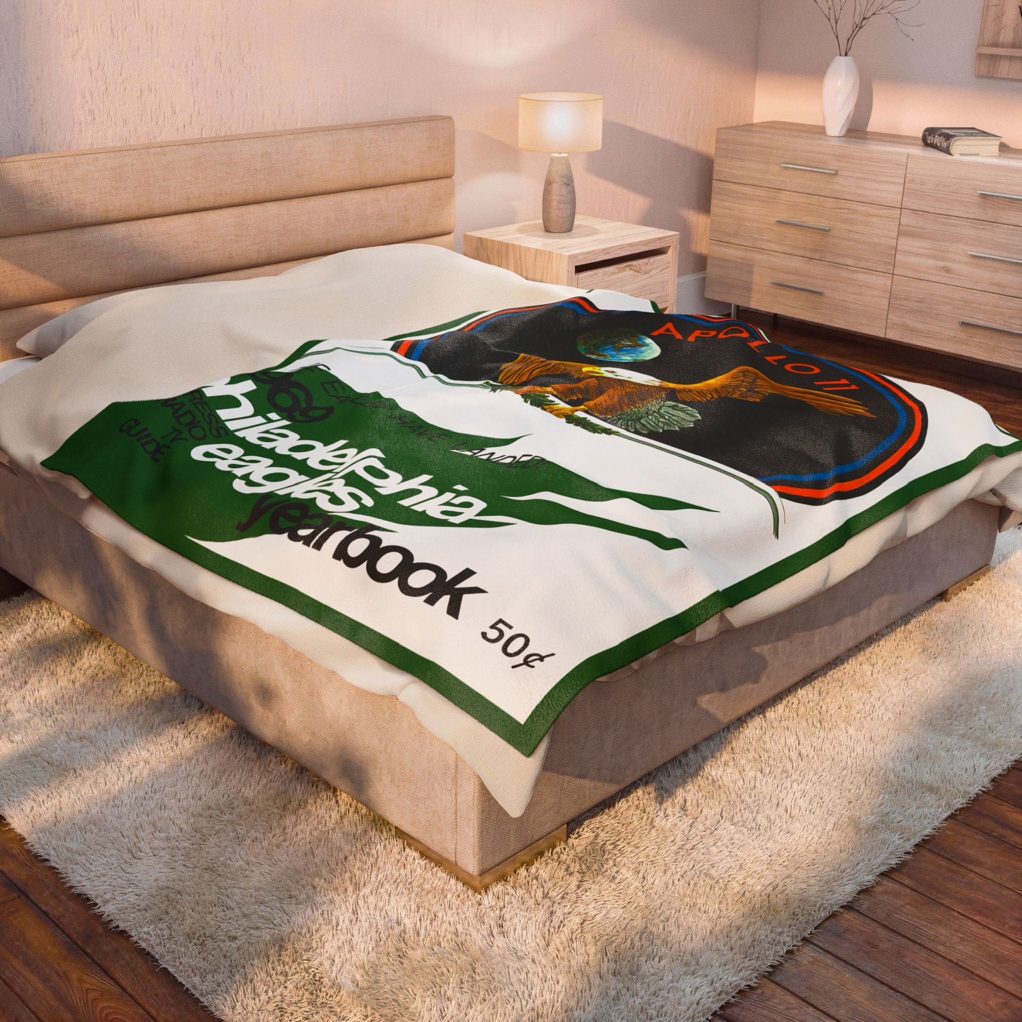 Velveteen Plush Blanket, Eagles Football Philadelphia Throw, Super Soft Bedspread, Sports Fan Gift, Home Decor Accent