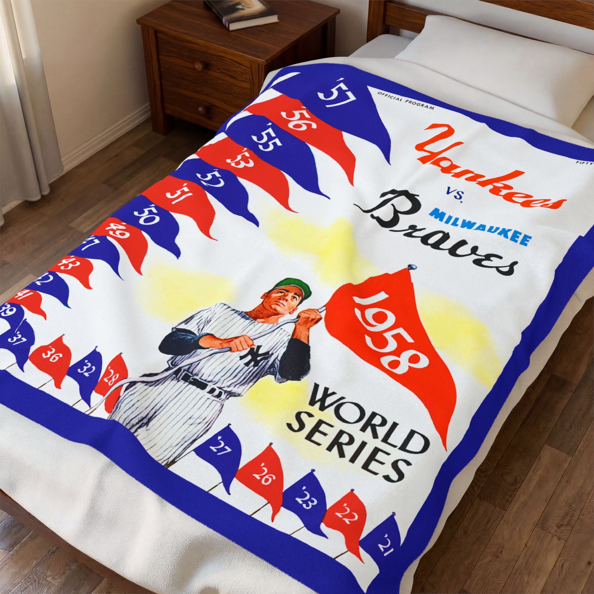 Vintage Baseball World Series Blanket, Yankee vs Braves 1958, Sports Fan Gift, Throw, Bedding Decor, Sofa Couch Cover, Home Decor