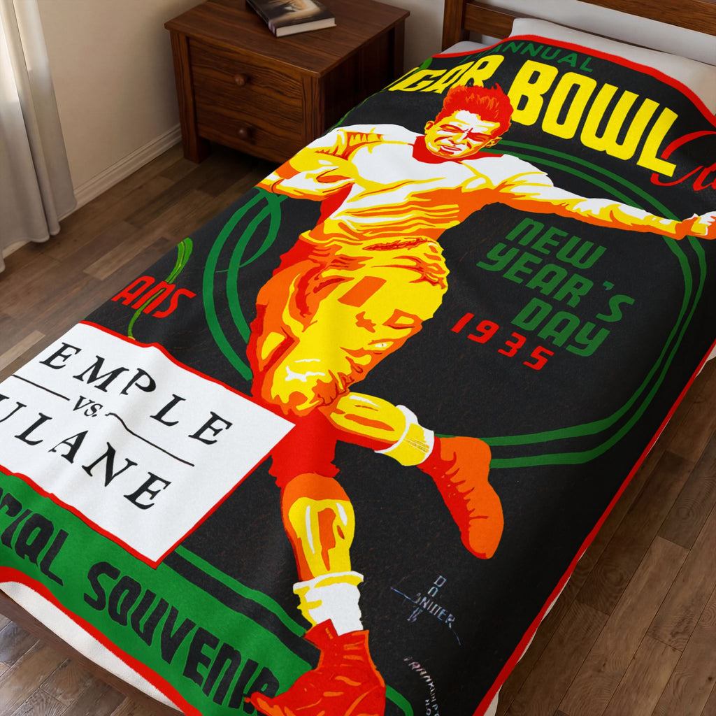 1935 Sugar Bowl Classic Football Program Cover - Temple-Tulane Velveteen Plush Blanket