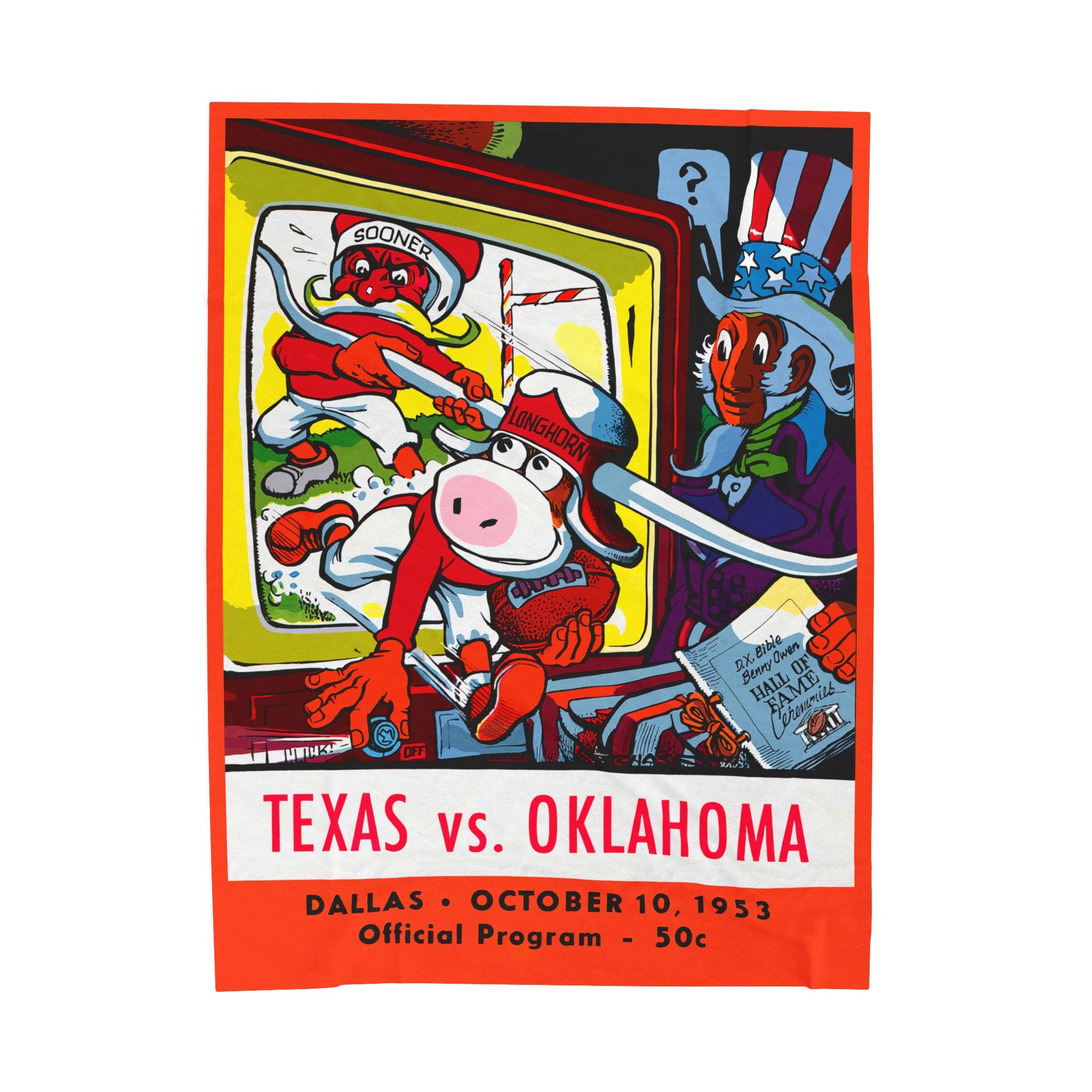 Plush Blanket, 1953 Football Texas Oklahoma Throw Blanket, Sports Fan Gift, Game Day Decor, College Football Memorabilia, Bedroom Decor