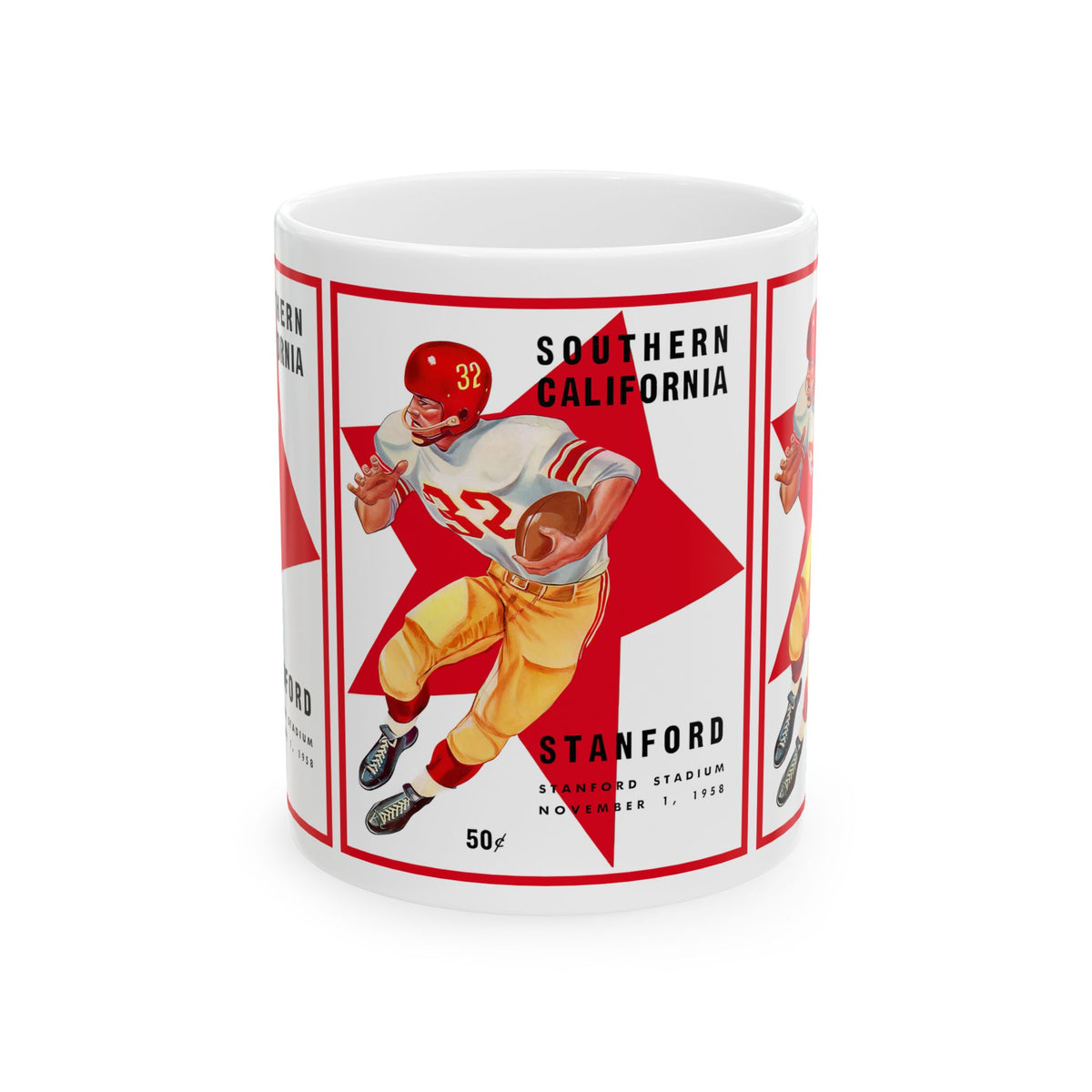 Football Ceramic Mug, 1958 Southern California Stanford, Sports Fan Gift, Coffee Cup, Tea Mug, Football Team