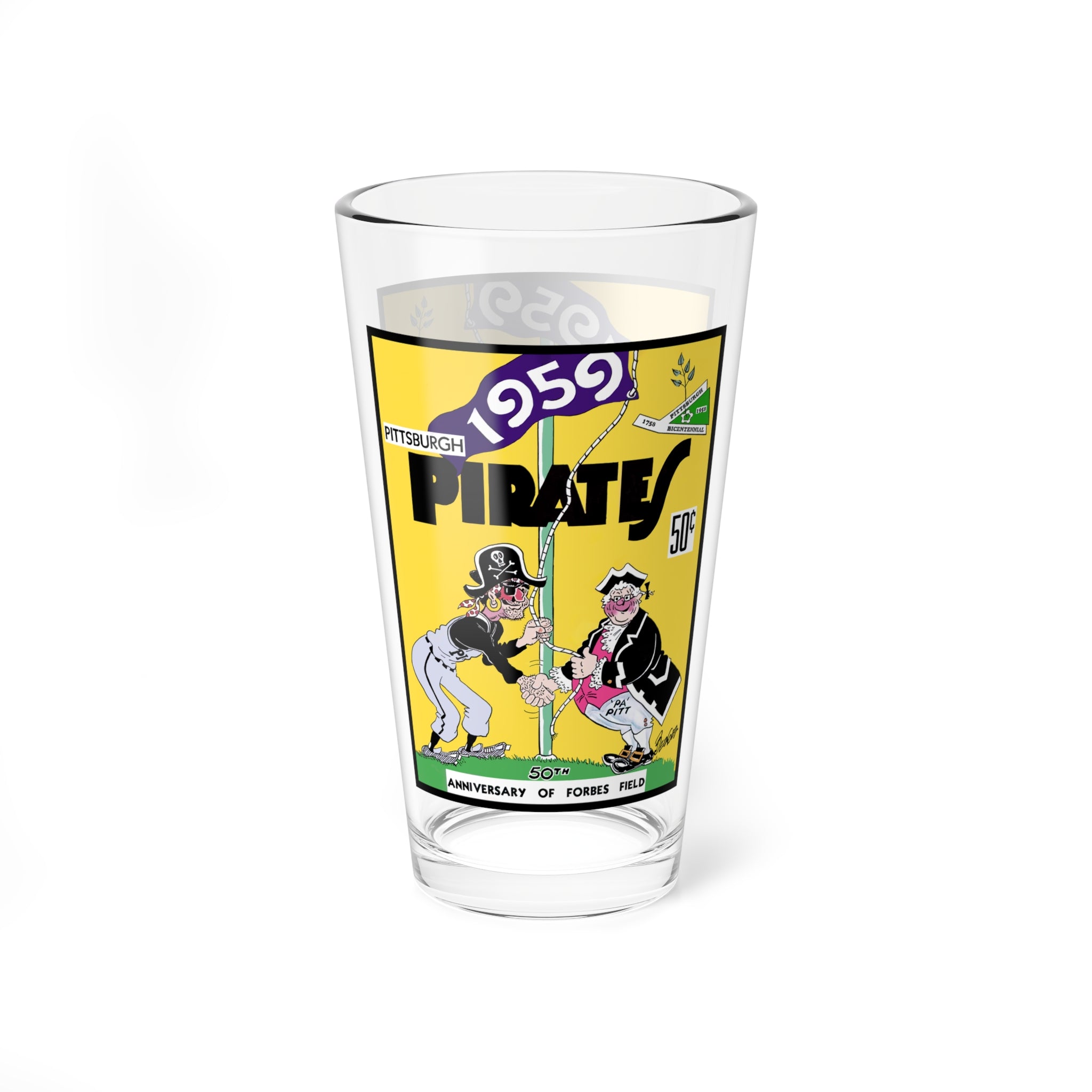 Mixing Glass, 16oz - Retro 1959 Baseball Pittsburgh Pirates Yearbook Design, Perfect for Sports Fans, Gift for Baseball Enthusiasts, Vintage