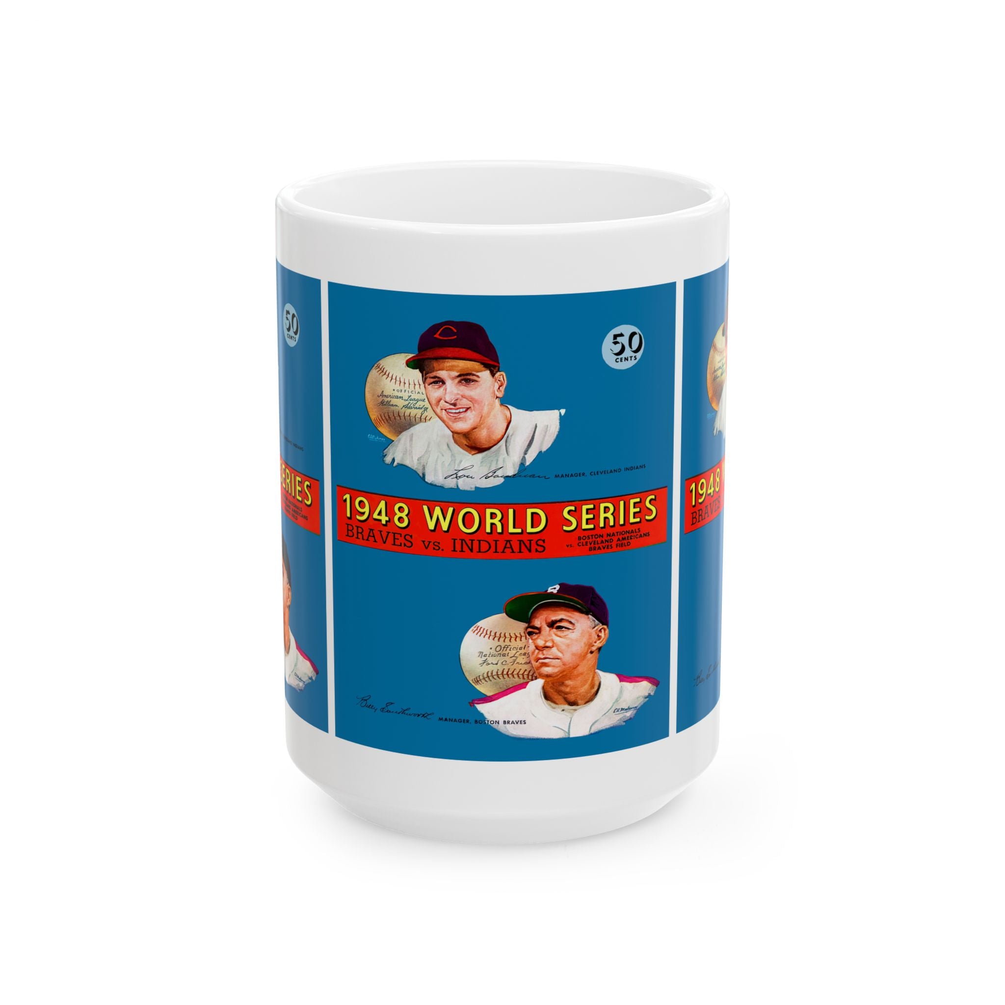 Baseball World Series Ceramic Mug, 1948 Boston-Cleveland, Sports Fan Gift, Coffee Cup, Tea Mug, Baseball Lover Gift, Unique Mug, Vintage