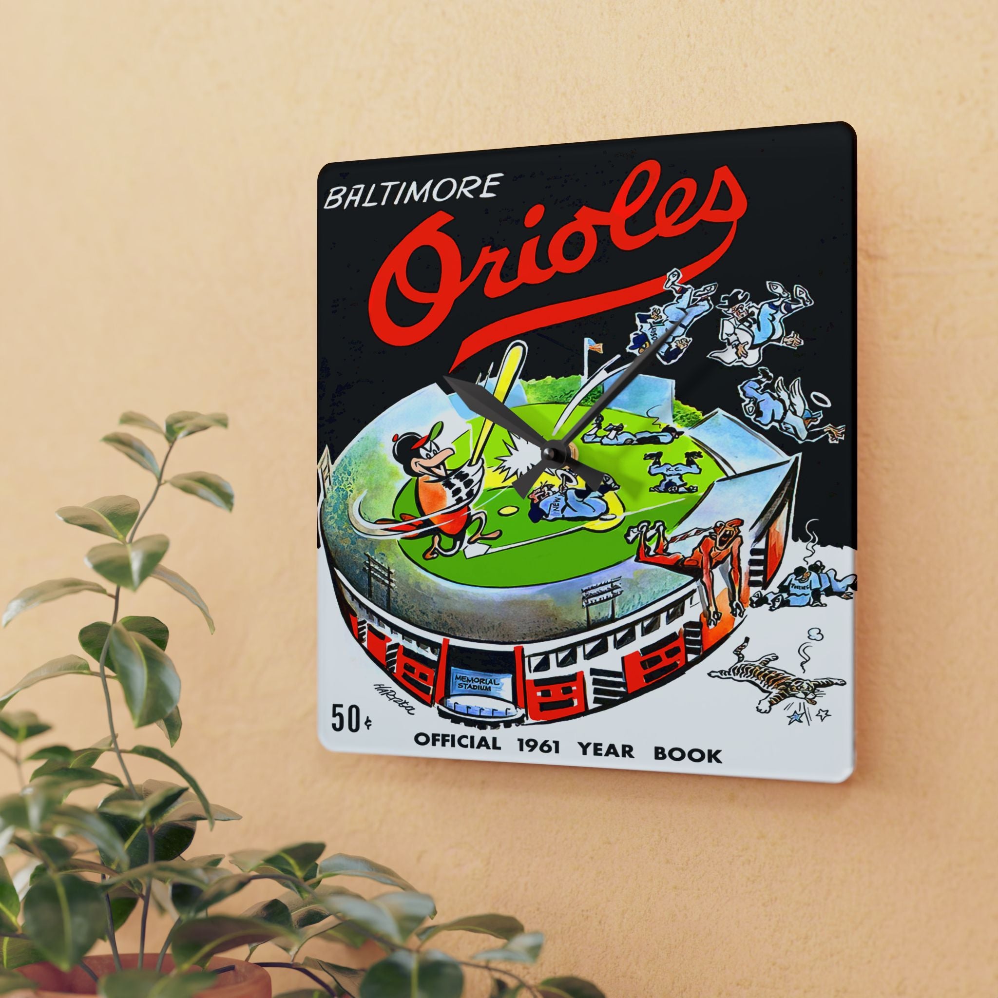 1961 Vintage Baltimore Orioles Yearbook Cover - Acrylic Wall Clock