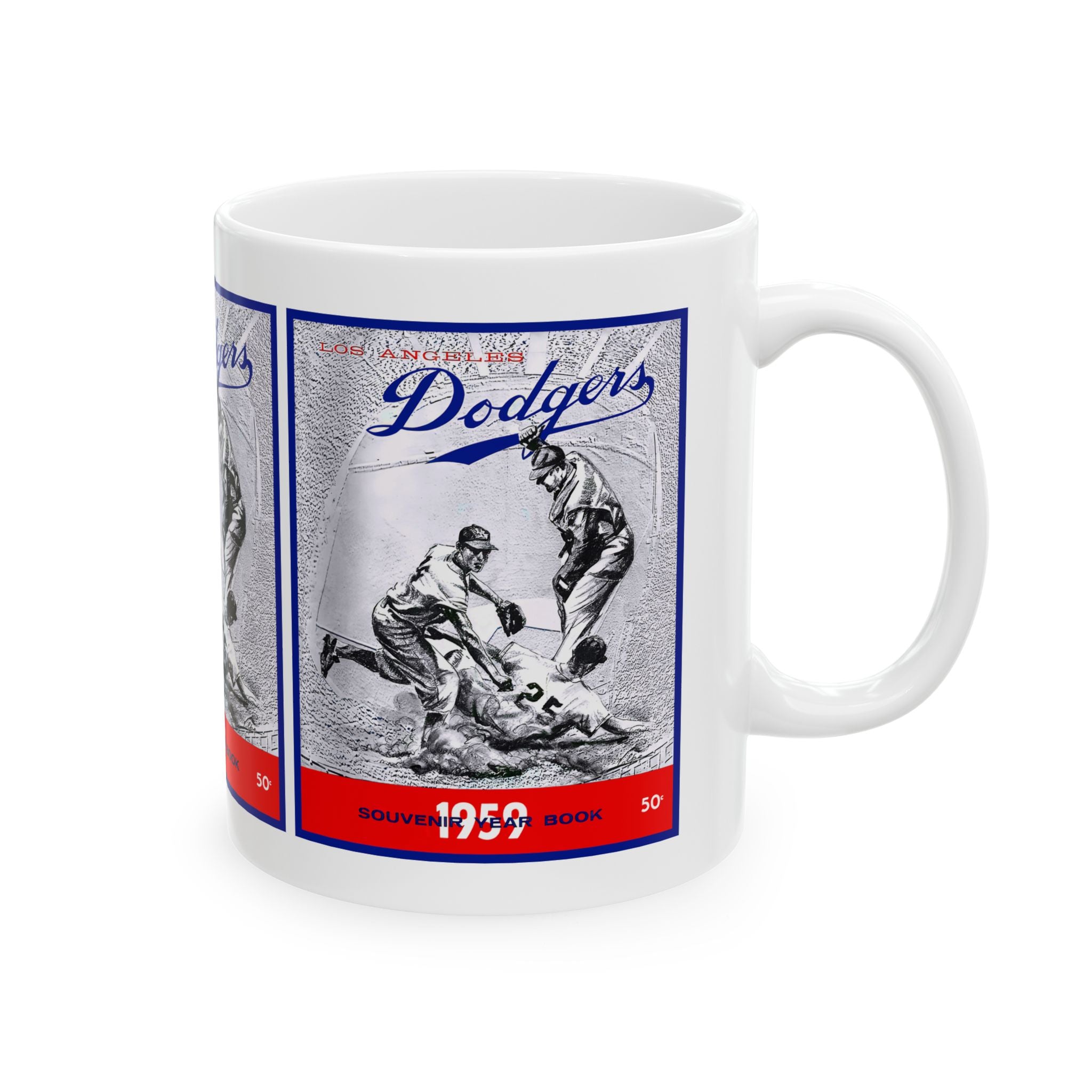 Ceramic Mug, 1959 Baseball Dodgers Yearbook Design, Sports Fan Gift, Baseball Lover Cup, Vintage Yearbook Theme Mug, Baseball Memorabilia