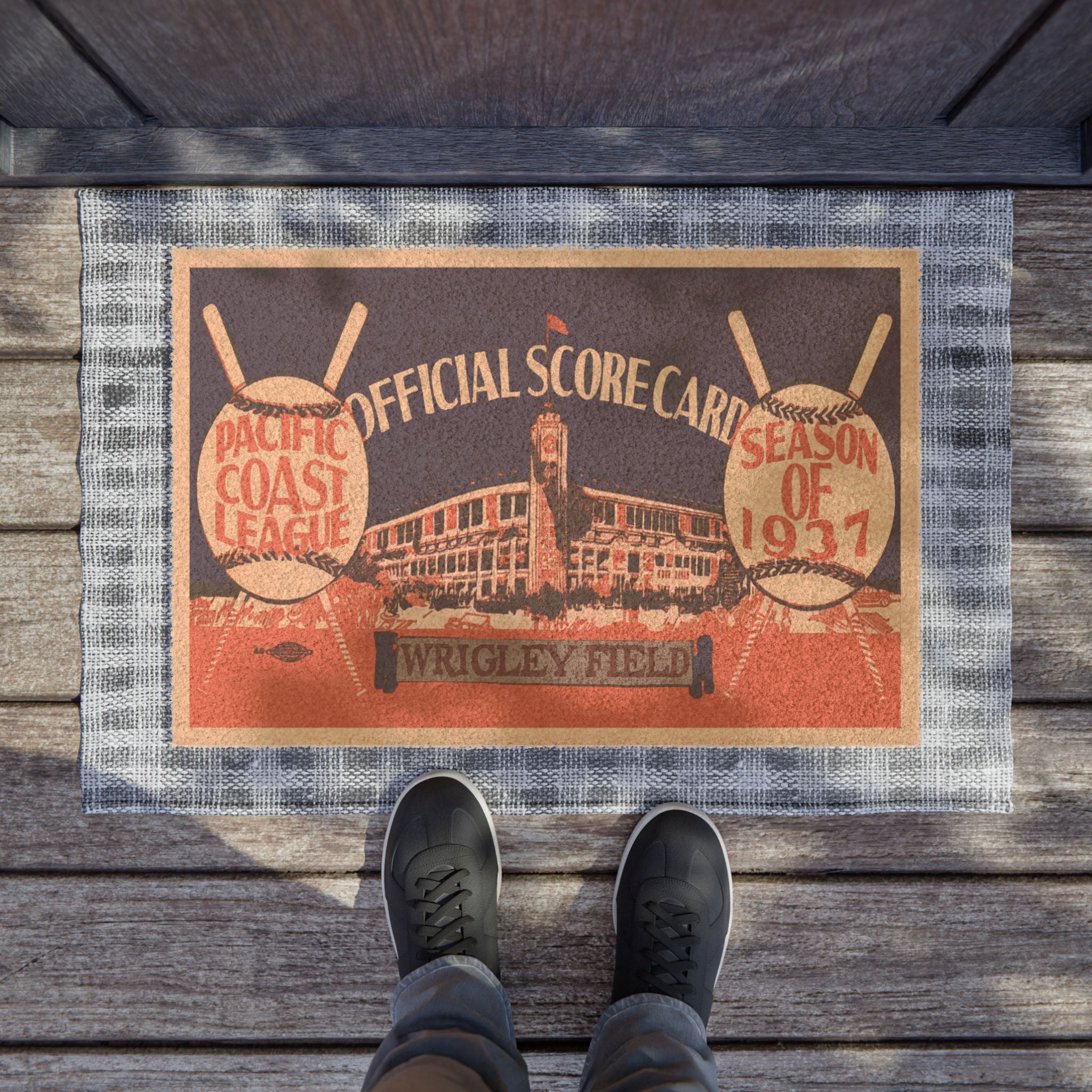 Vintage 1937 Pacific Coast League Baseball Scorecard Doormat
