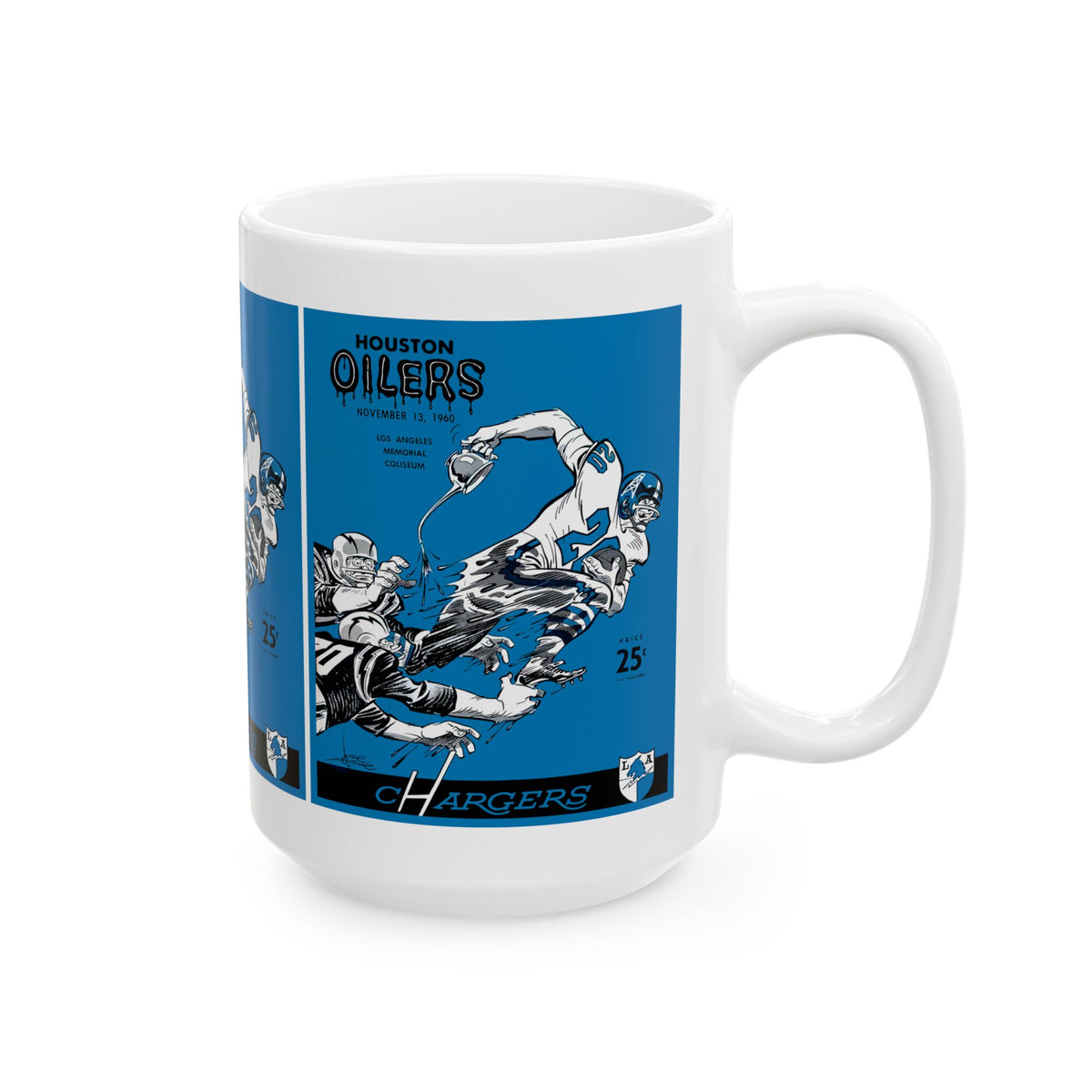 Vintage Football Ceramic Mug, 1960 Los Angeles Chargers Houston Oilers Coffee Cup, Sports Fan Gift, Football Memorabilia, Retro Game Day