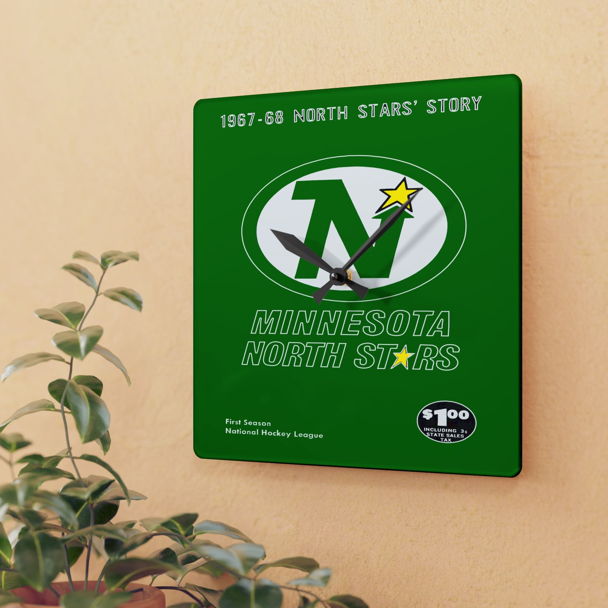 Hockey Wall Clock, Minnesota North Stars Clock, Sports Room Decor, Vintage Hockey Gift, Retro Sports Fan Gift, Acrylic Clock, Hockey