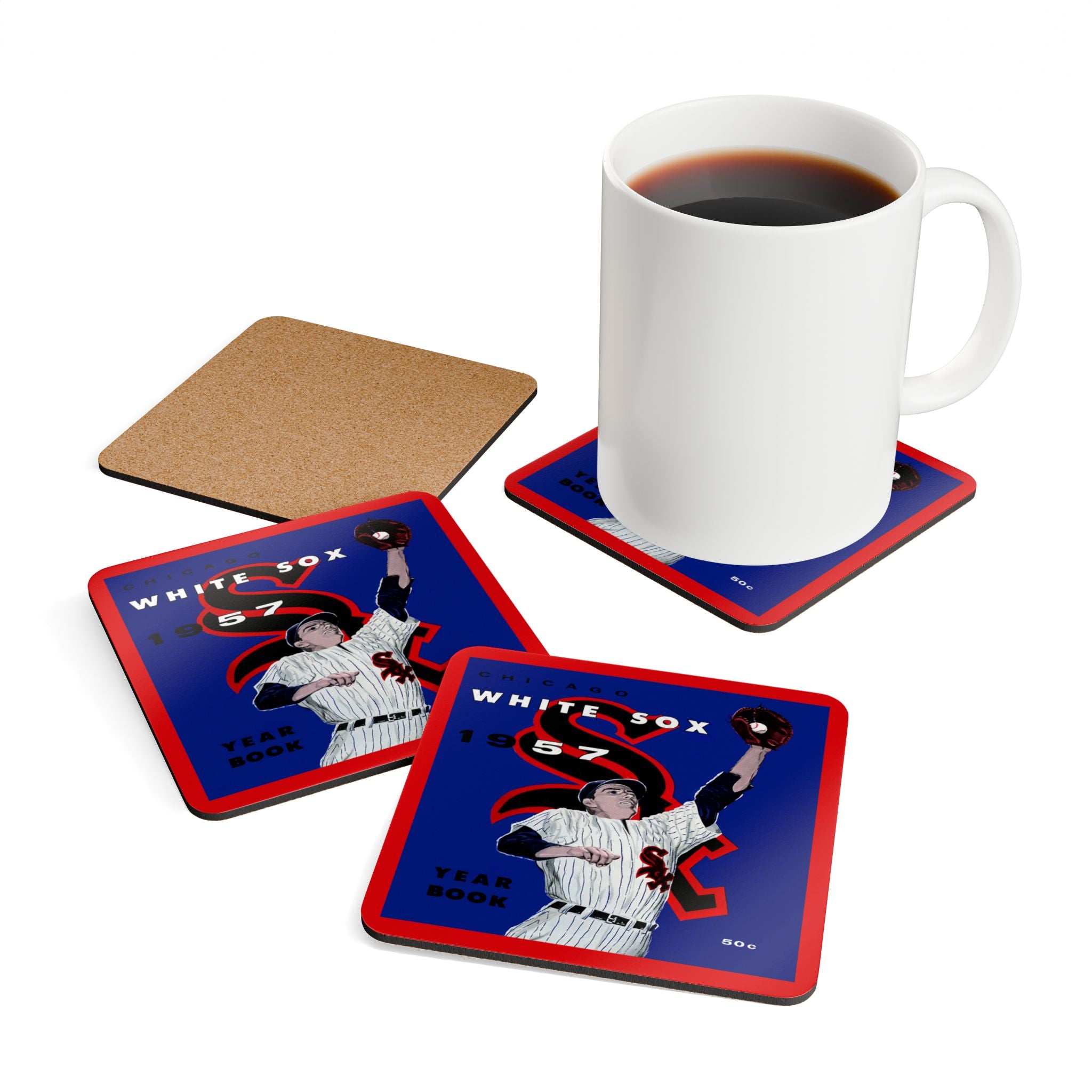 1957 Vintage Chicago White Sox Baseball Yearbook Cover - Corkwood Coaster Set