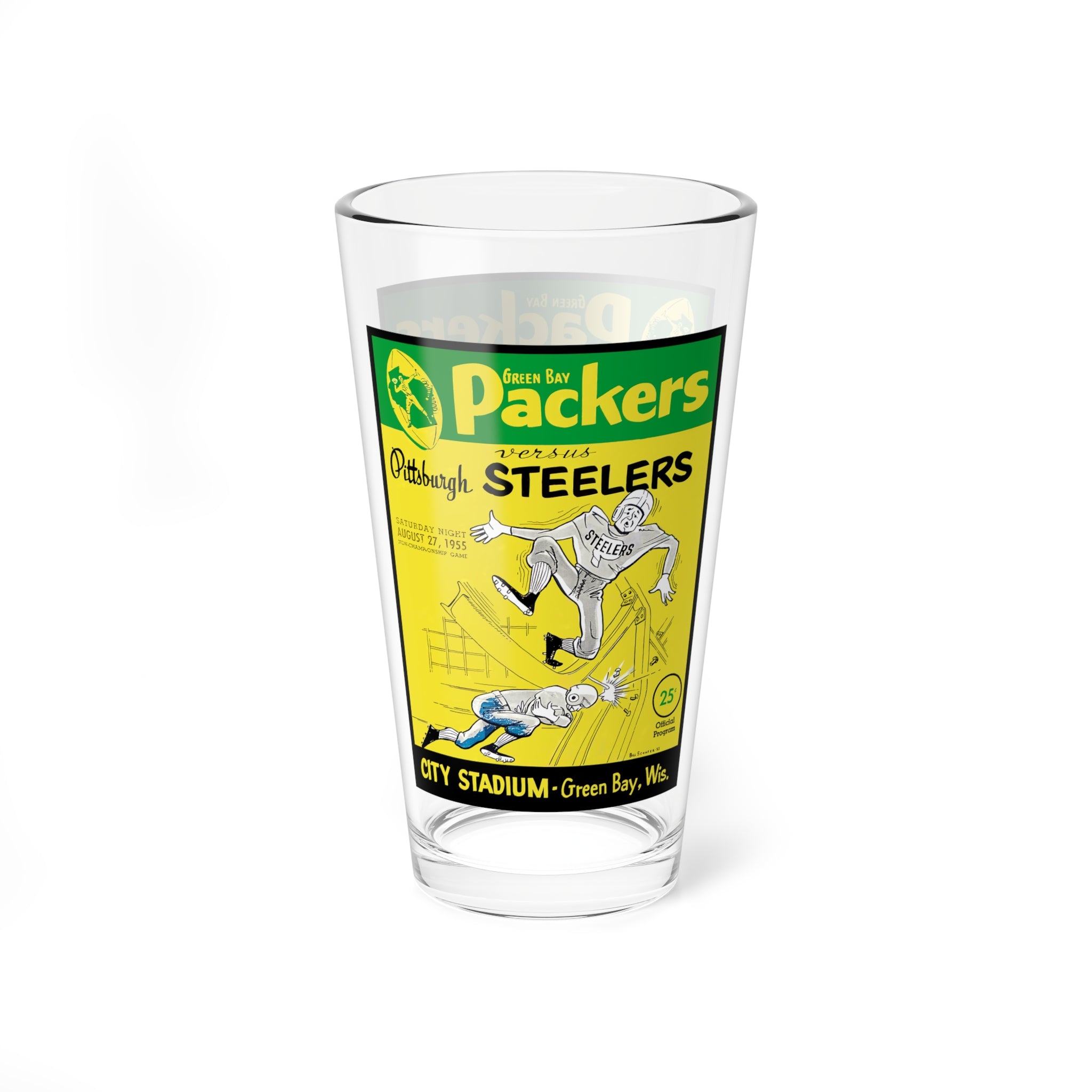 Mixing Glass, 16oz - Vintage 1955 Football Steelers-Packers, Sports Barware Gift, Football Memorabilia, Sports Fan Glass, Retro Game Day