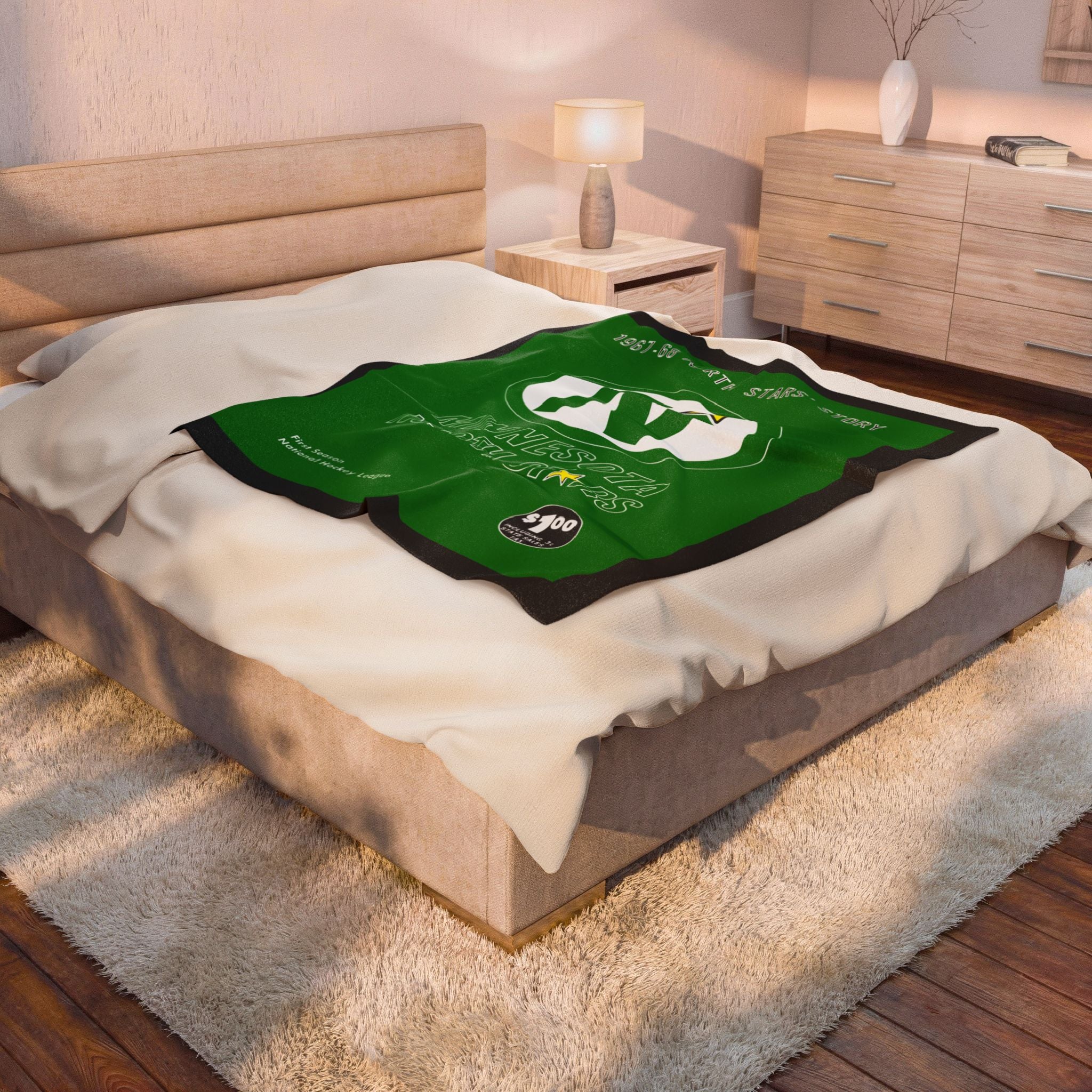 Hockey Blanket, Minnesota North Stars Sports Bedding, Hockey Fan Gift, Vintage Hockey Decor, 1967-1968 Hockey Team Blanket, Hockey Bedroom