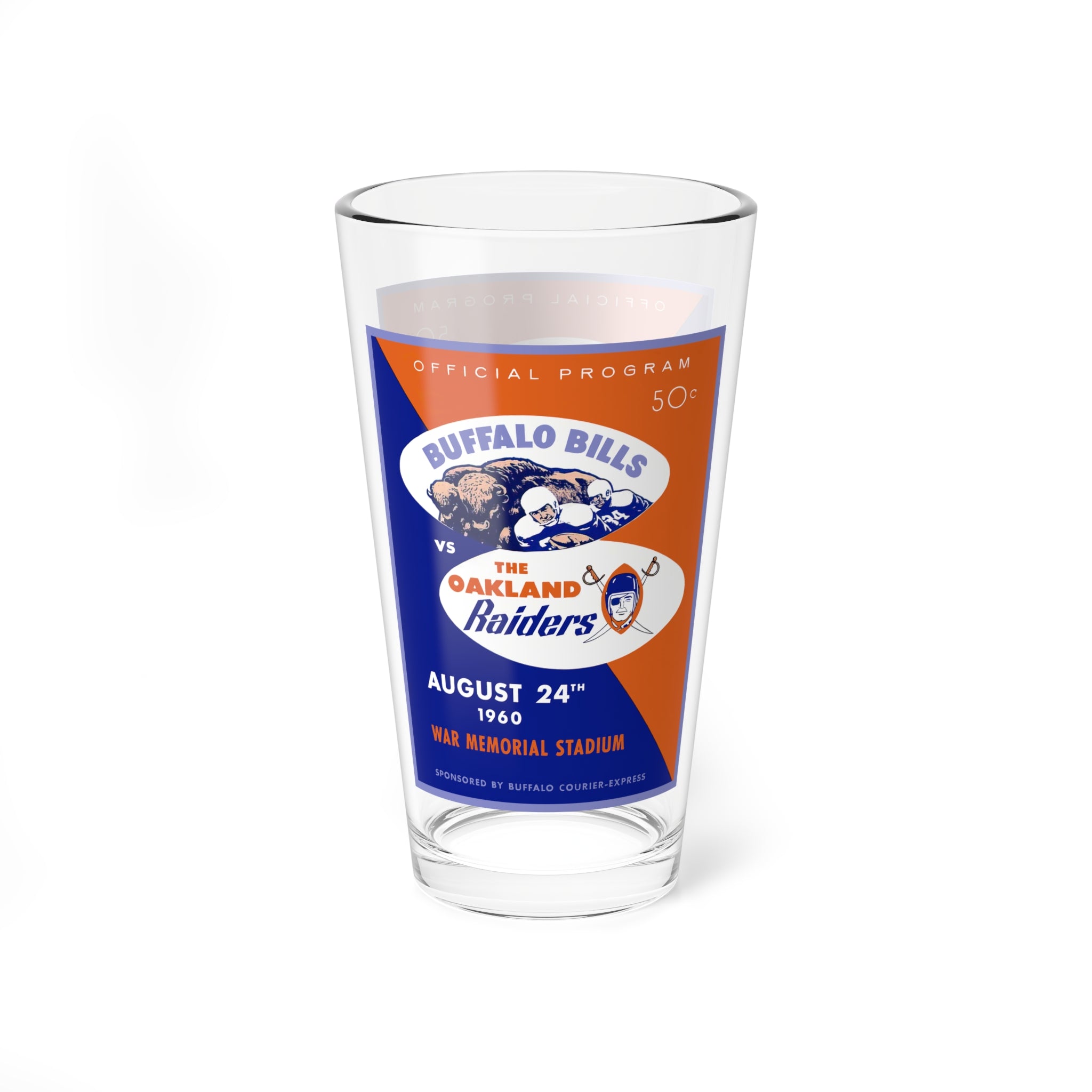 1960 Buffalo vs Oakland Football Mixing Glass 16oz | Vintage Sports Barware