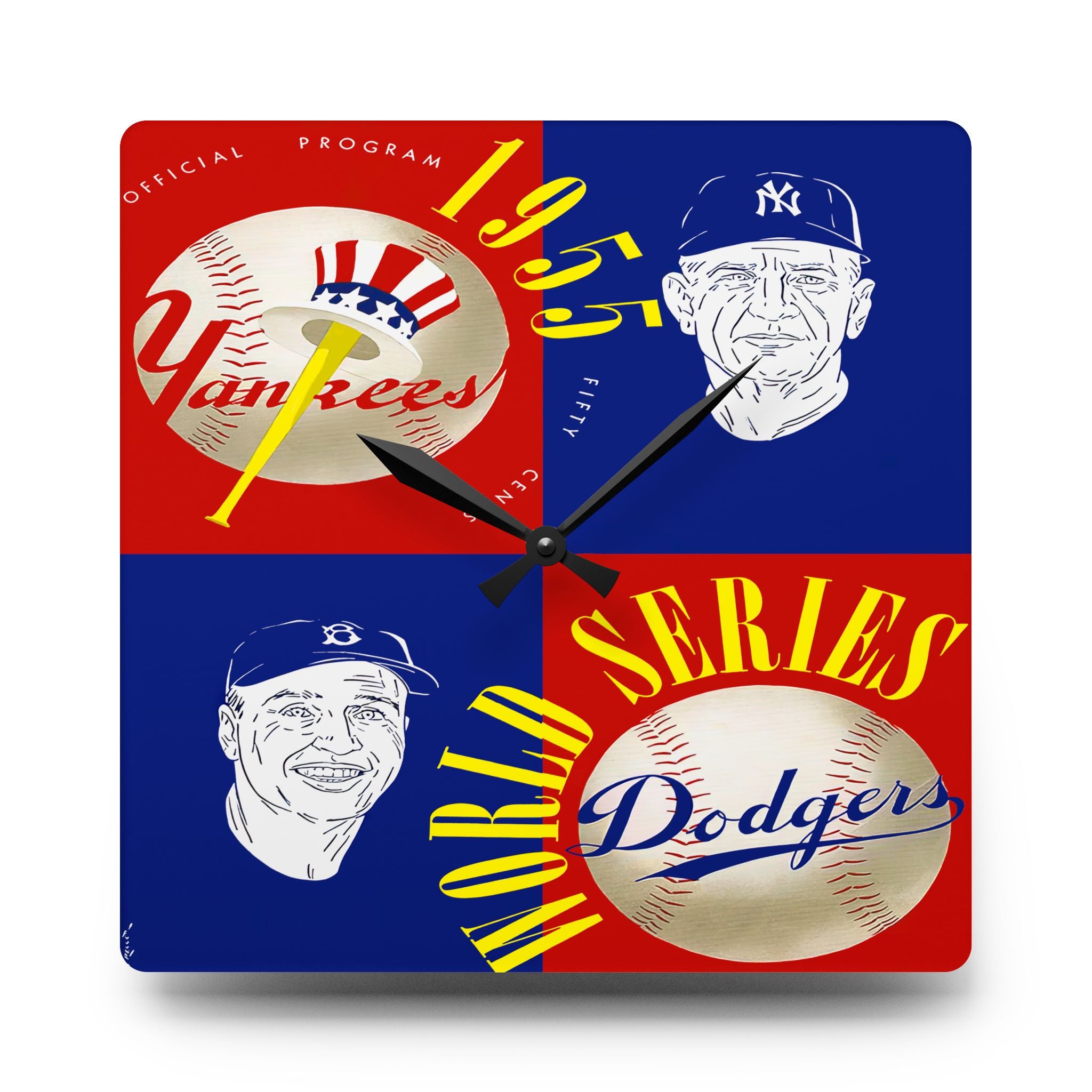 Vintage New York Yankees Wall Clock, Brooklyn Dodgers Baseball World Series Program Cover, 1955 Acrylic Clock, Sports Fan Gift, Baseball