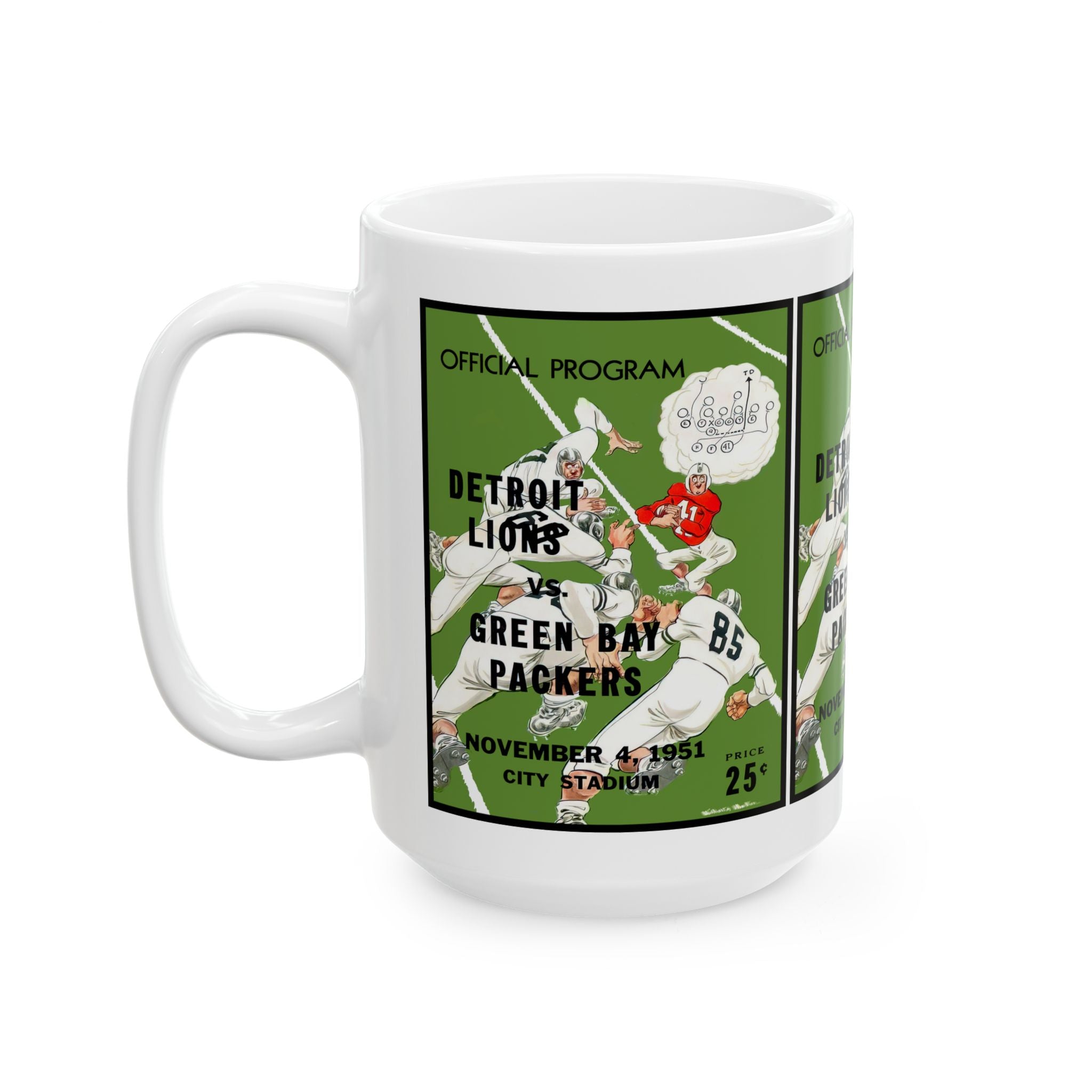 Football Ceramic Mug, 1951 Detroit Lions Green Bay Packers, Sports Fan Gift, Coffee Cup, Tea Mug, Drinkware, Football Memorabilia, Gift for