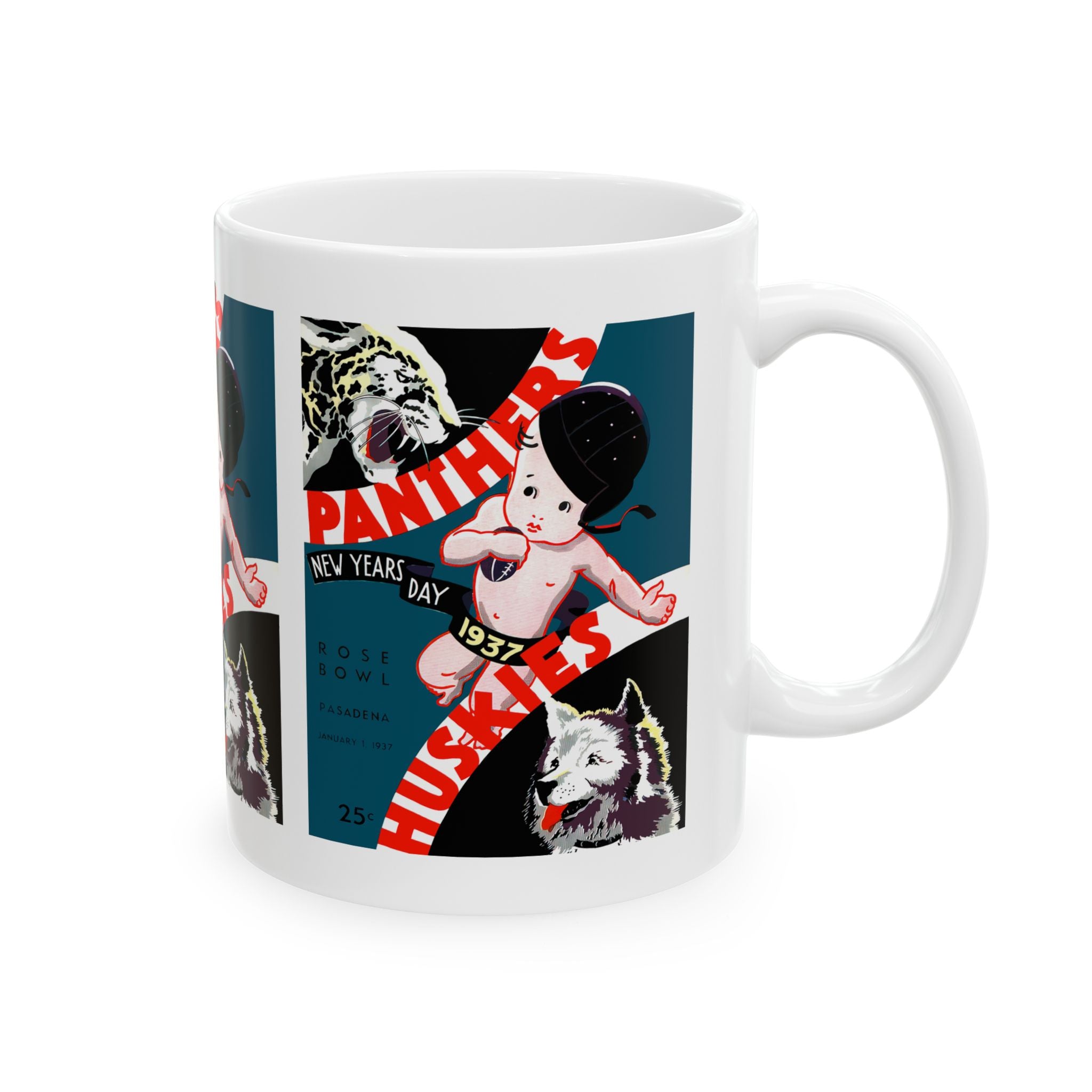 1937 Vintage Rose Bowl - Pittsburgh Panthers - Washington Huskies Football Program Cover - Ceramic Mug, 11oz