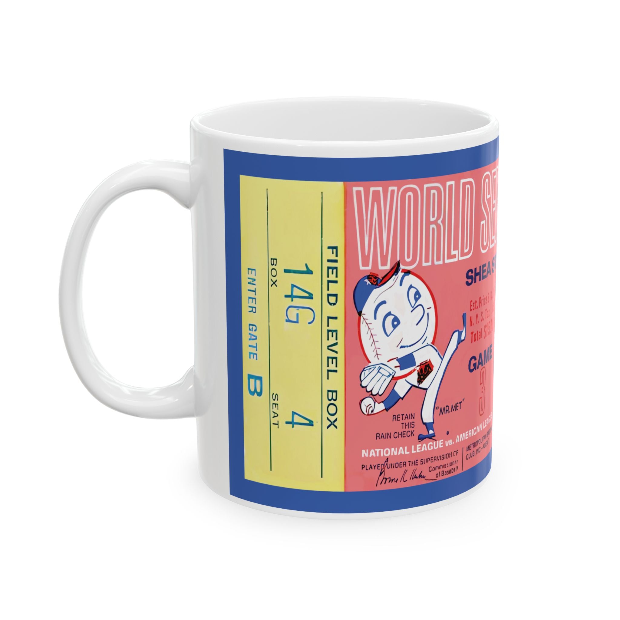 Ceramic Mug, 1969 World Series Game 3 Ticket - Shea Stadium - New York Mets Baseball, Sports Memorabilia Mug, Baseball Fan Gift, Vintage