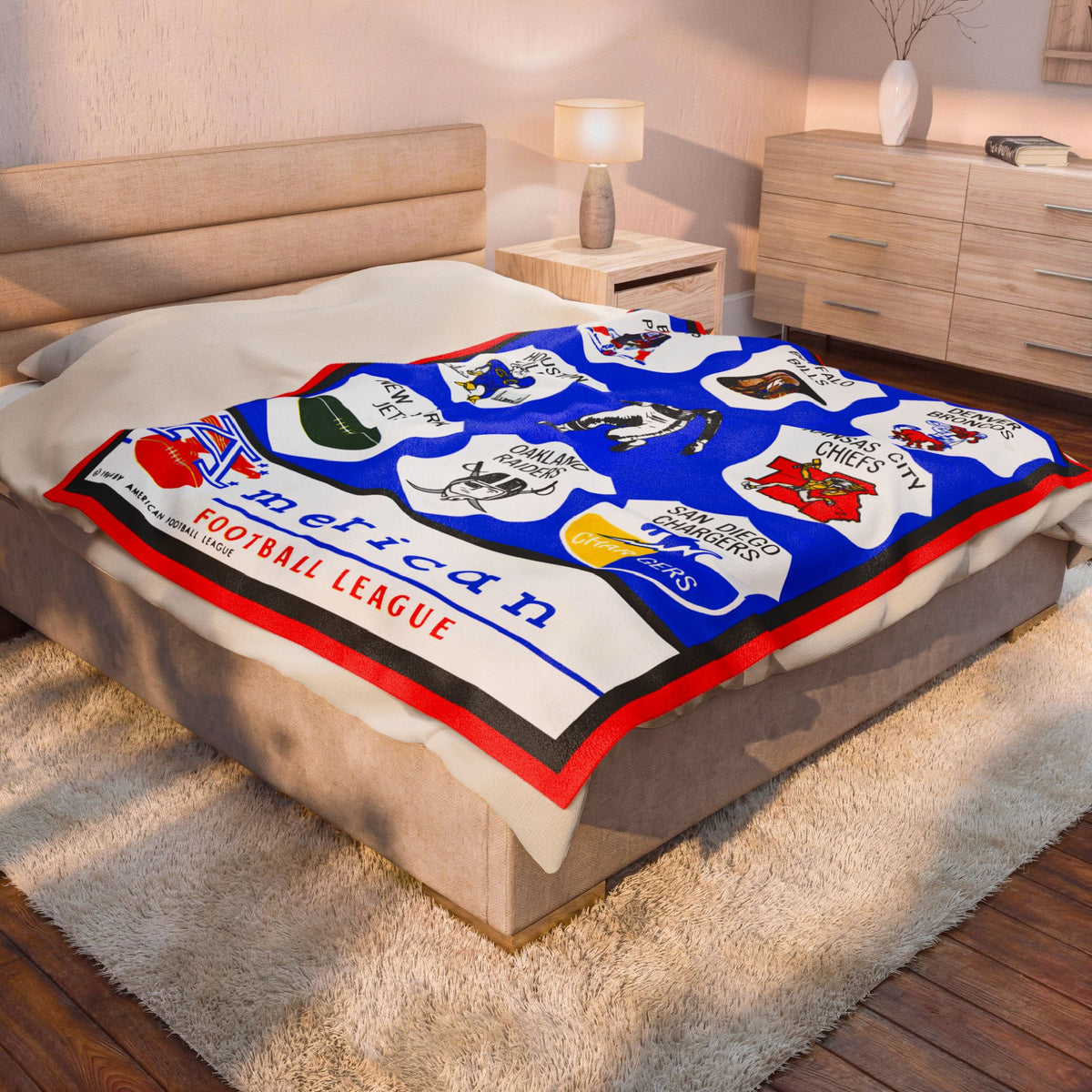 Velveteen Plush Blanket, Retro 1964 American Football League Football Design - Vintage Sports Throw, Cozy Sofa Cover, Football Fan Gift