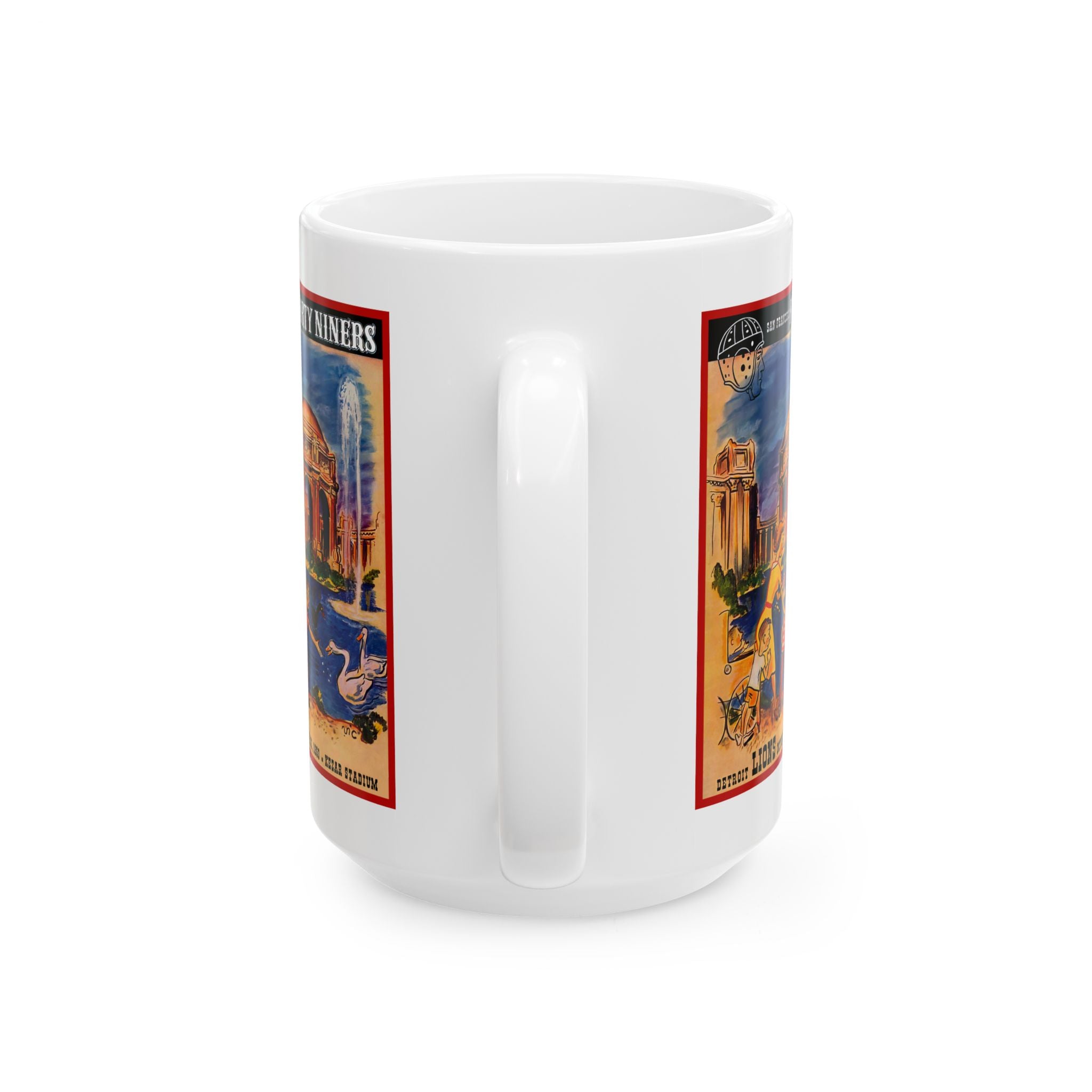 Vintage Football Ceramic Mug, Detroit Lions vs San Francisco 49ers, Retro Sports Fan Gift, Coffee Cup, Thanksgiving Gift, Football