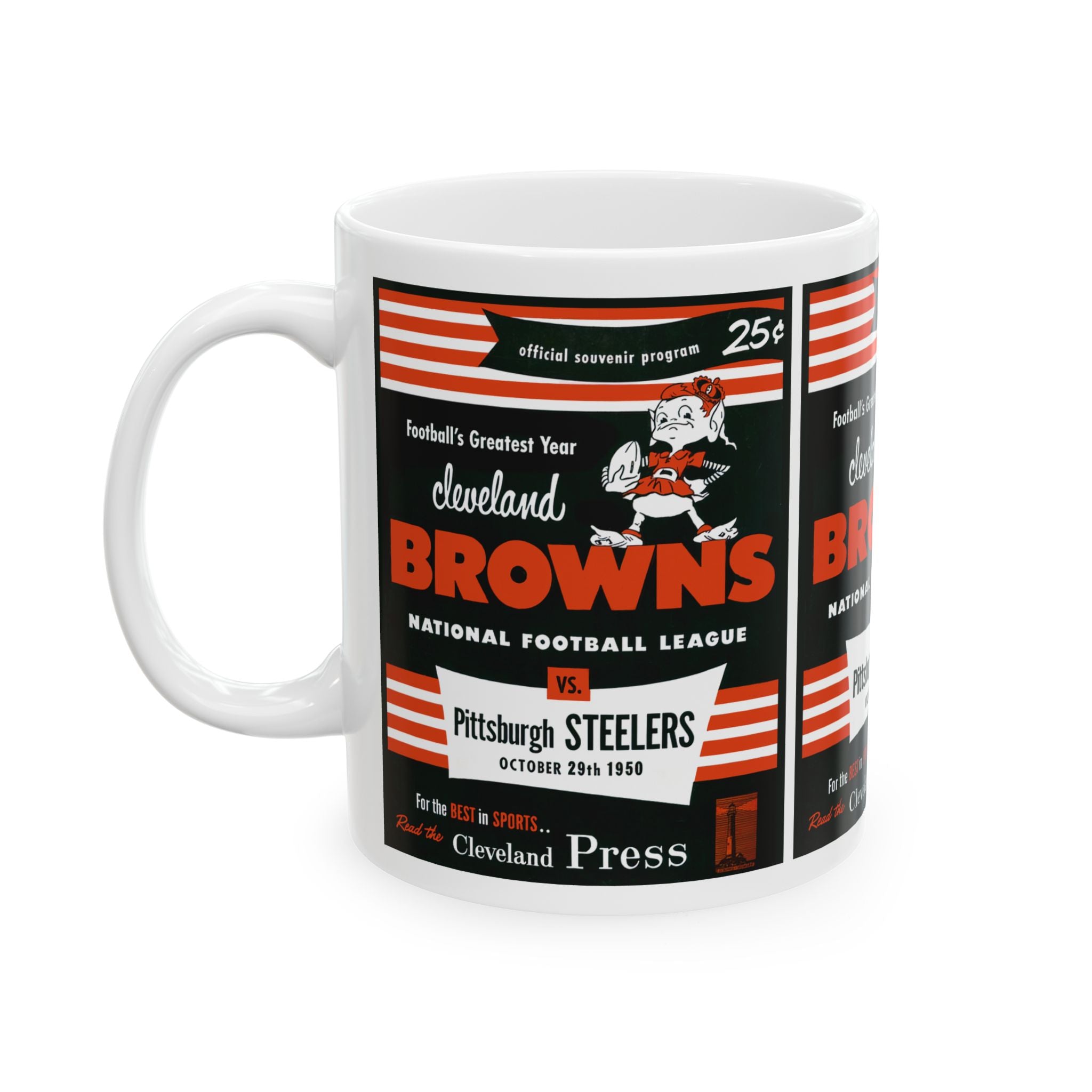 Football Rivalry Ceramic Mug, 1950 Vintage Browns Steelers Game Day Cup, Sports Fan Gift, Tailgate Party Decor, Coffee Tea Mugs