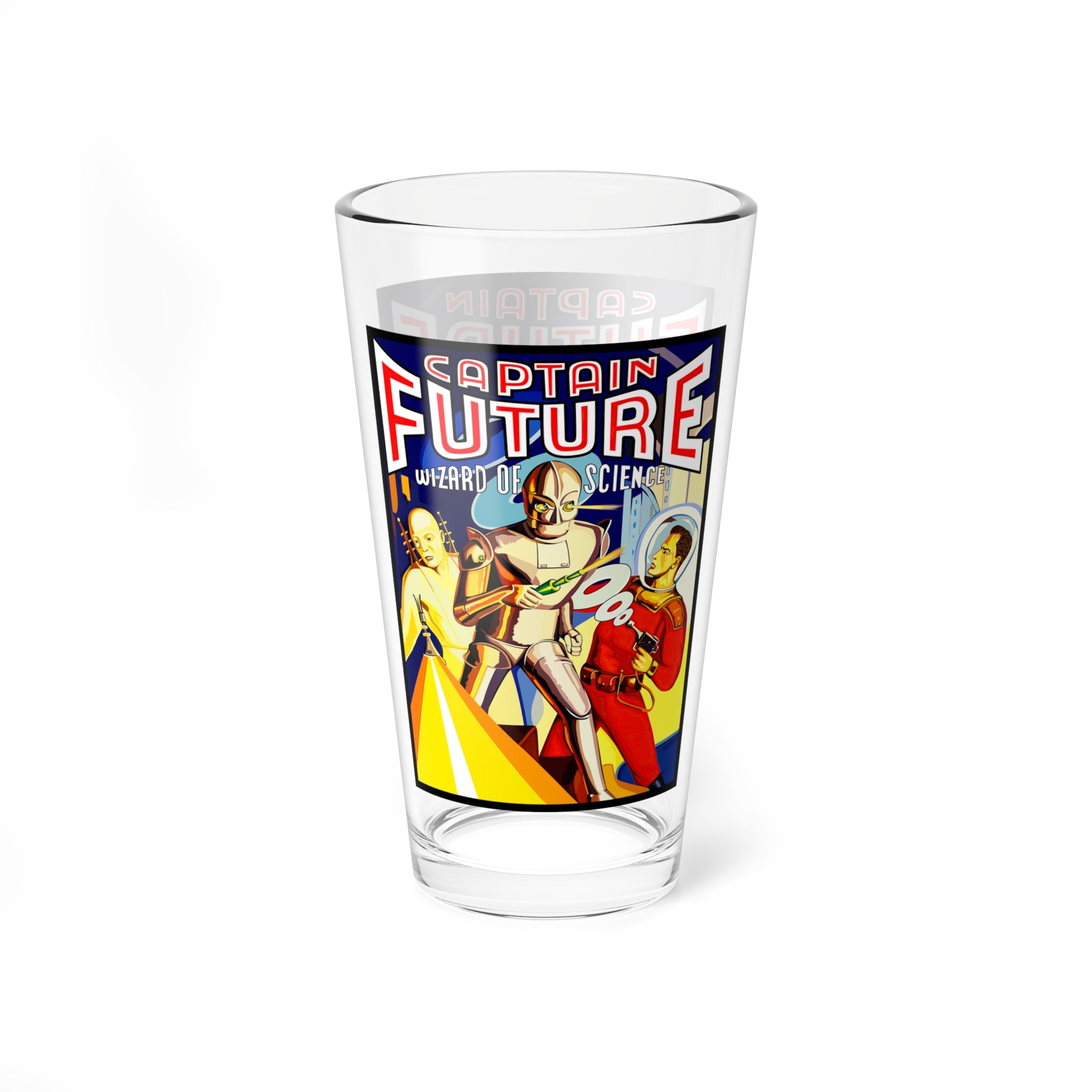 Glassware, Vintage 1940 Captain Future Cover - Whiskey Glass, Cocktail Mixing Glass, Barware Gift, Nostalgic Drinkware, Retro Sci-Fi Decor