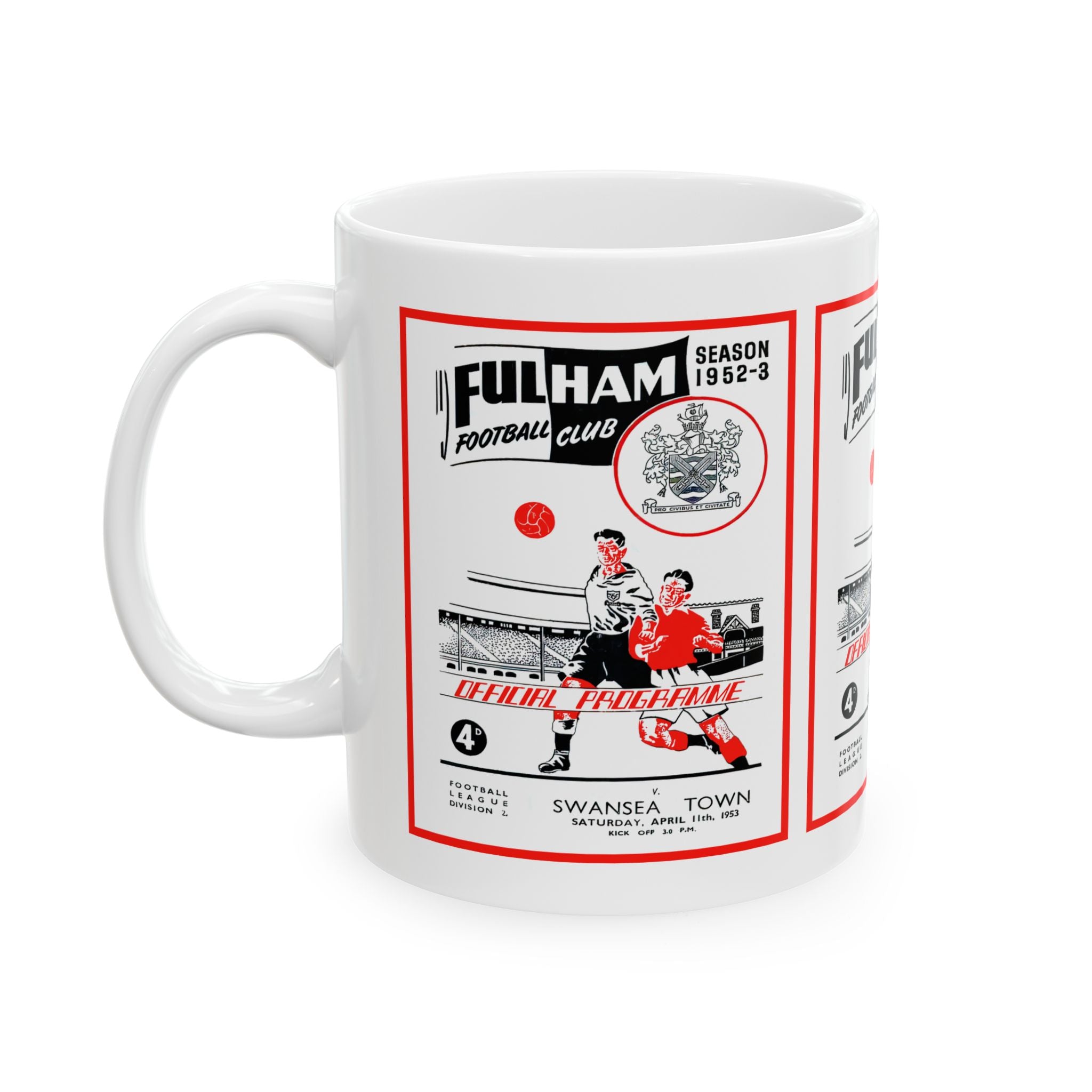 1953 Vintage Fulham Football Club - Swansea Town English Football Program Cover - Ceramic Mug, 11oz