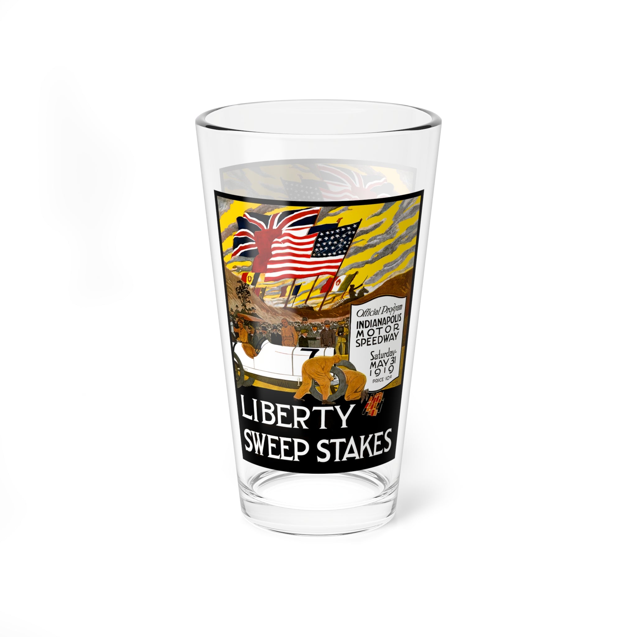 Mixing Glass, 16oz - 1919 Racing Indianapolis 500, Vintage Car Lover Gift, Cocktail Glassware, Race Car Enthusiast Present, Car Show Party