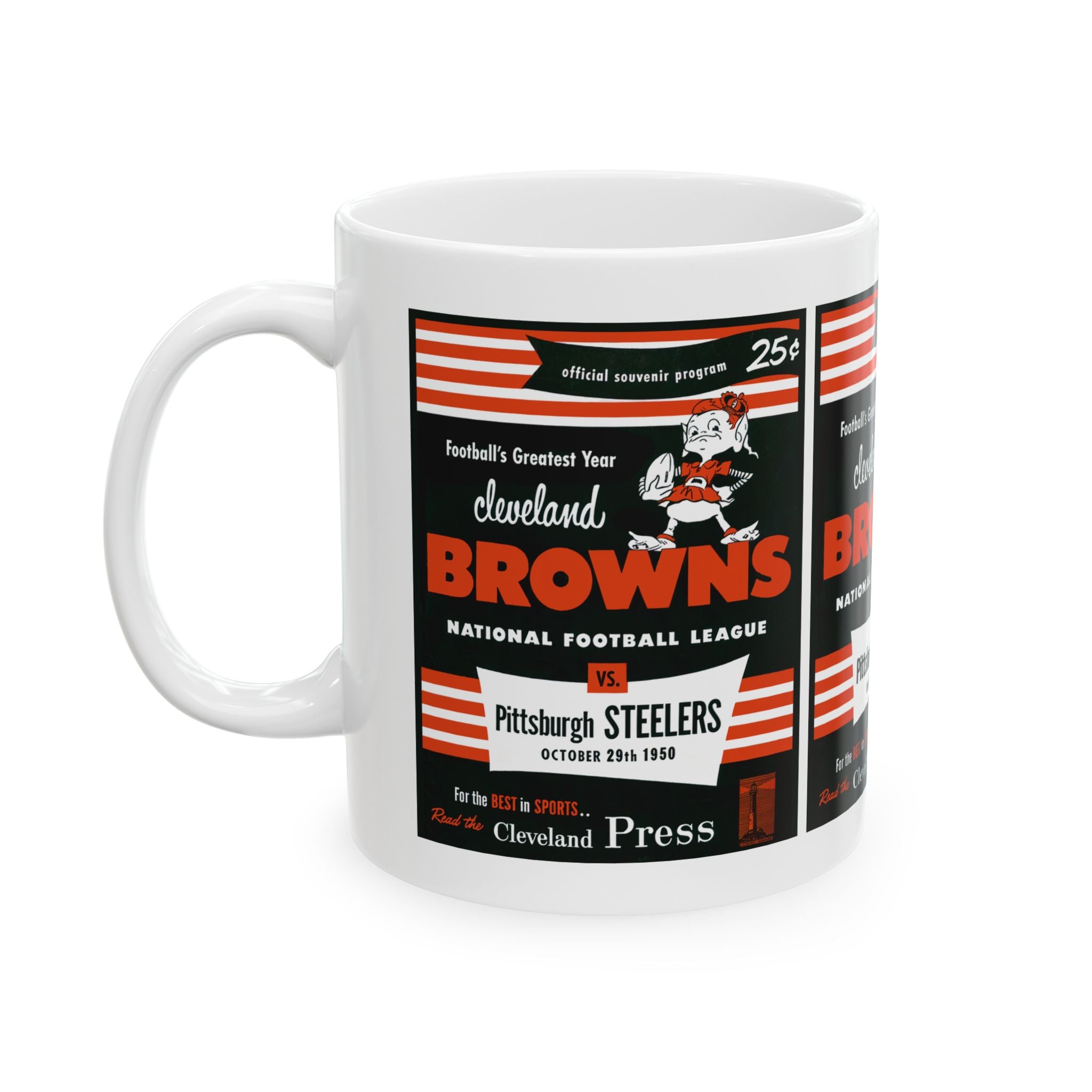 Ceramic Mug, Vintage 1950 Football Cleveland Browns Pittsburgh Steelers, Sports Fan Gift, Retro Team Rivalry, Coffee Cup, Tea Mug