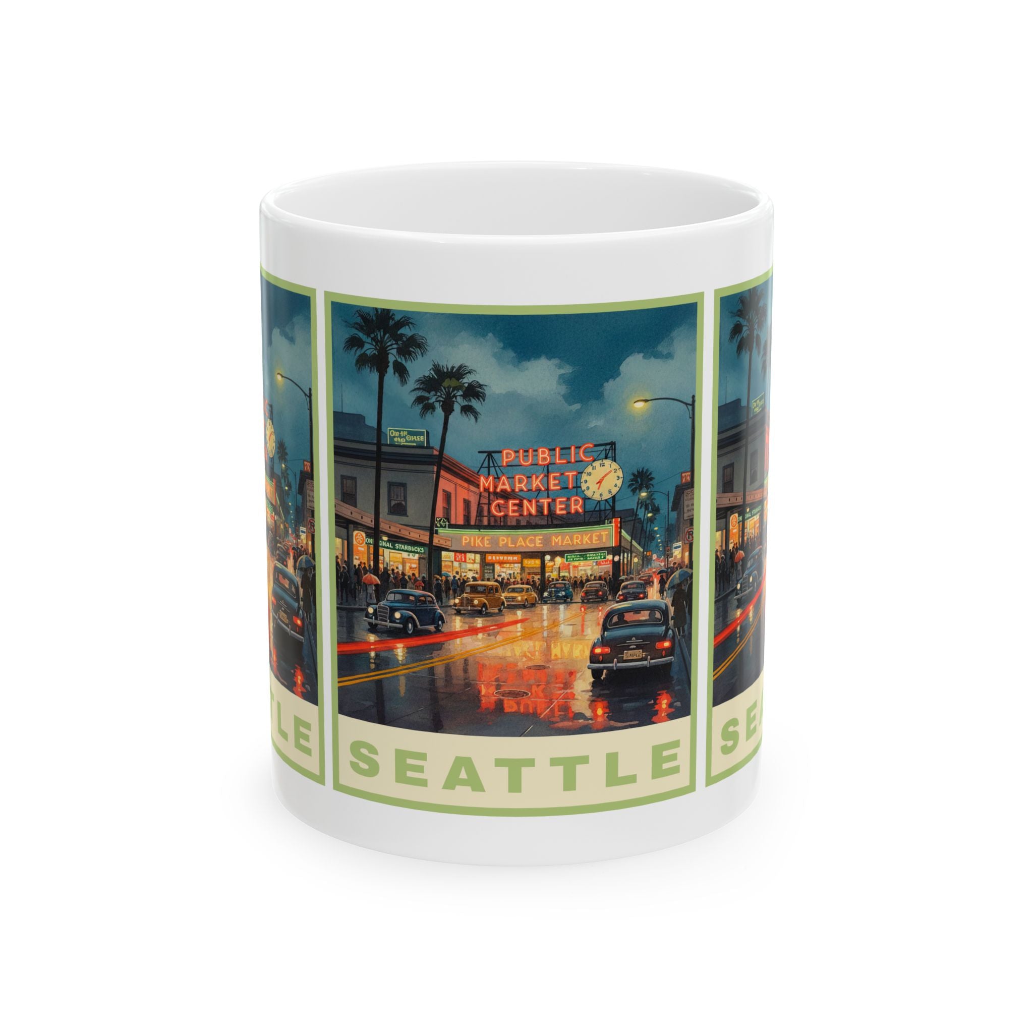 Seattle Street View Public Market Mug | City Coffee Cup 11oz and 15oz