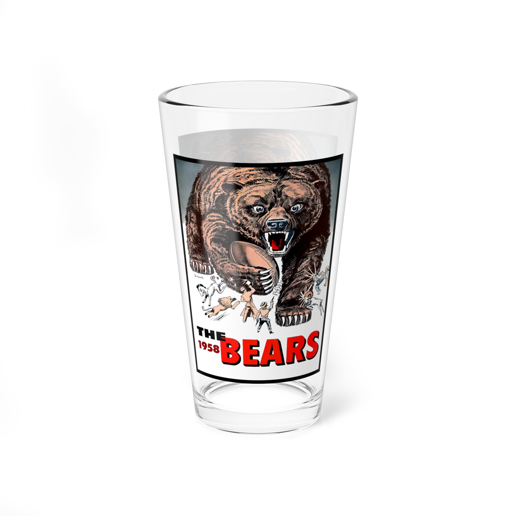 Mixing Glass, 16oz - 1958 Football Chicago Bears Yearbook, Vintage Sports Fan Gift, Barware Decor, Retro Drinkware, Sports Memorabilia
