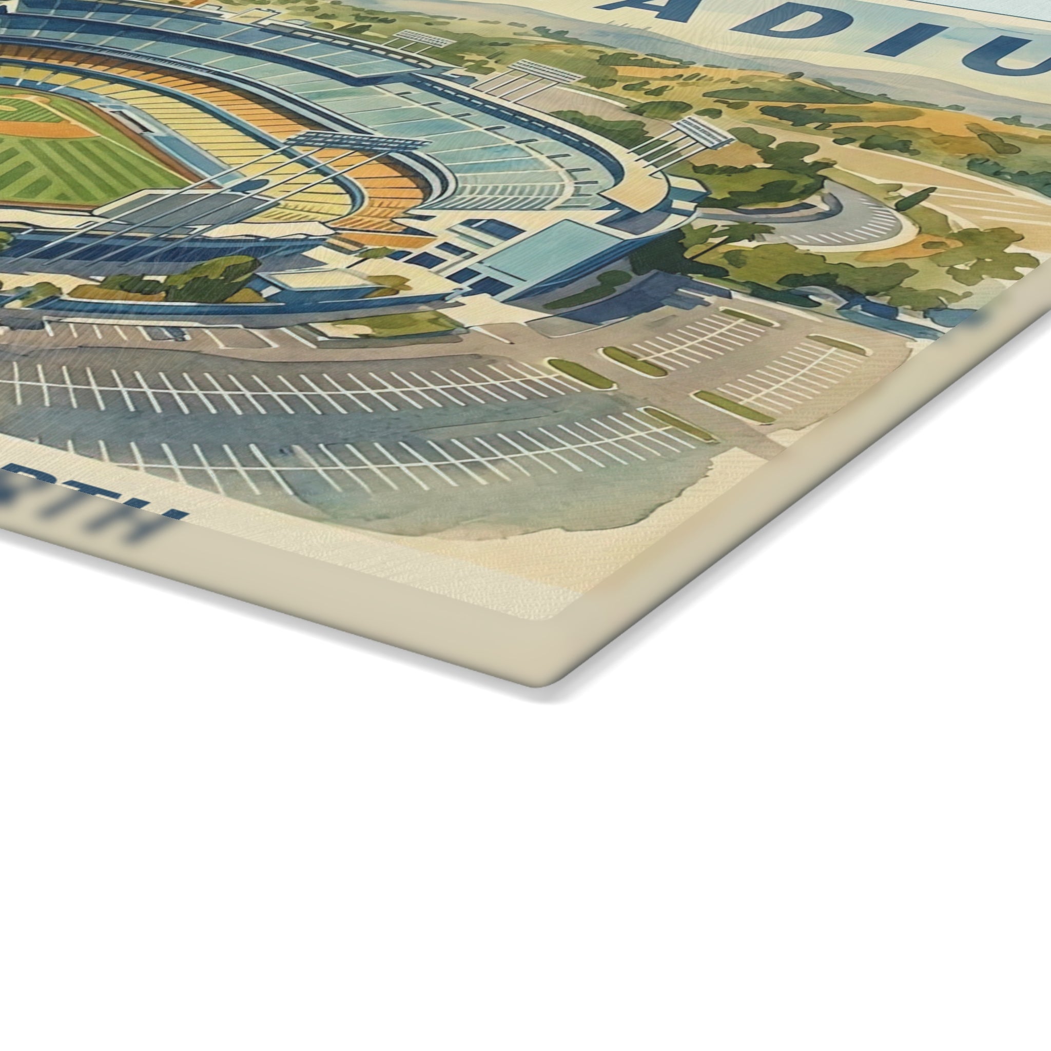 WPA Style Baseball Watercolor Dodger Stadium Glass Cutting Board
