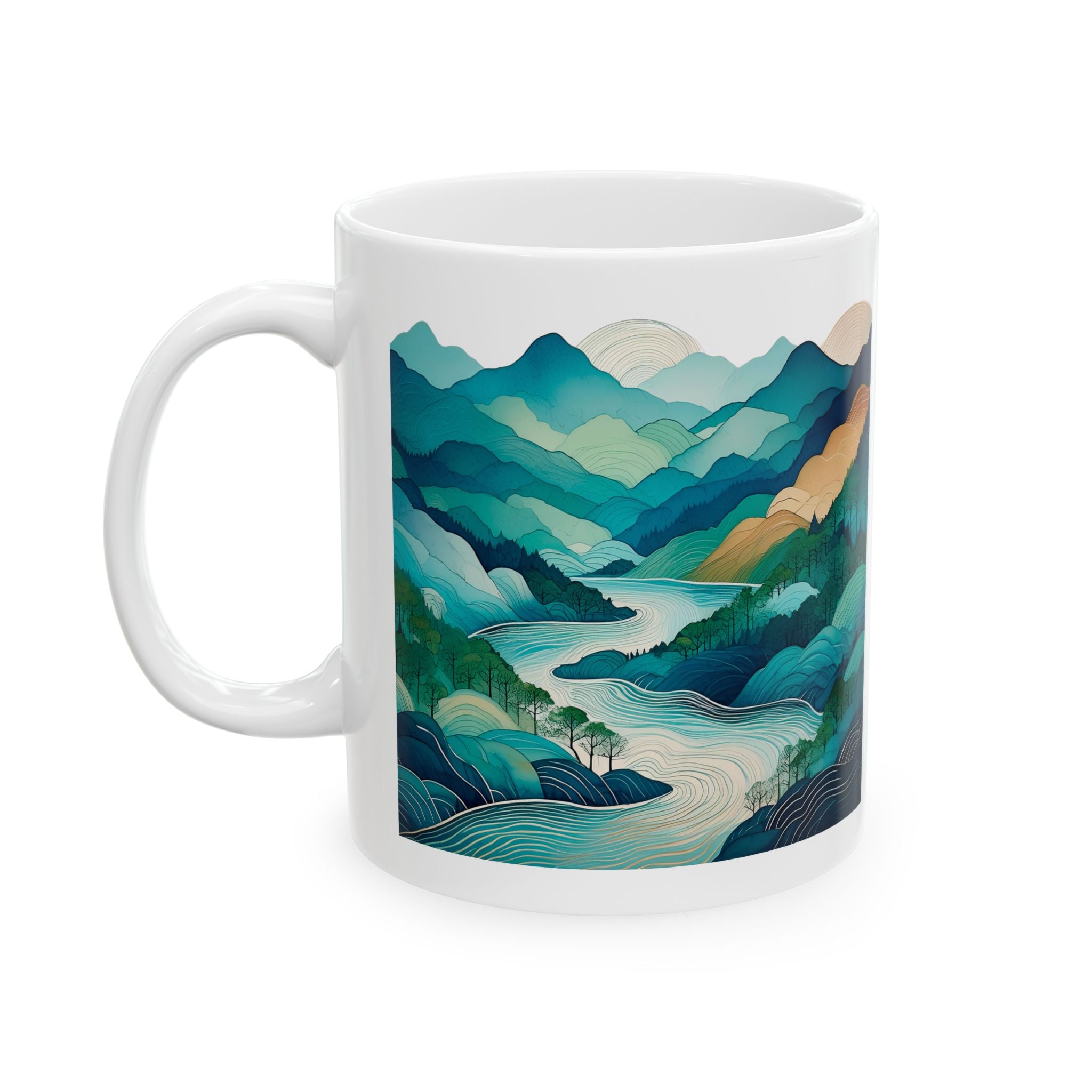 Mountain River Abstract Design - Ceramic Mug, 11oz