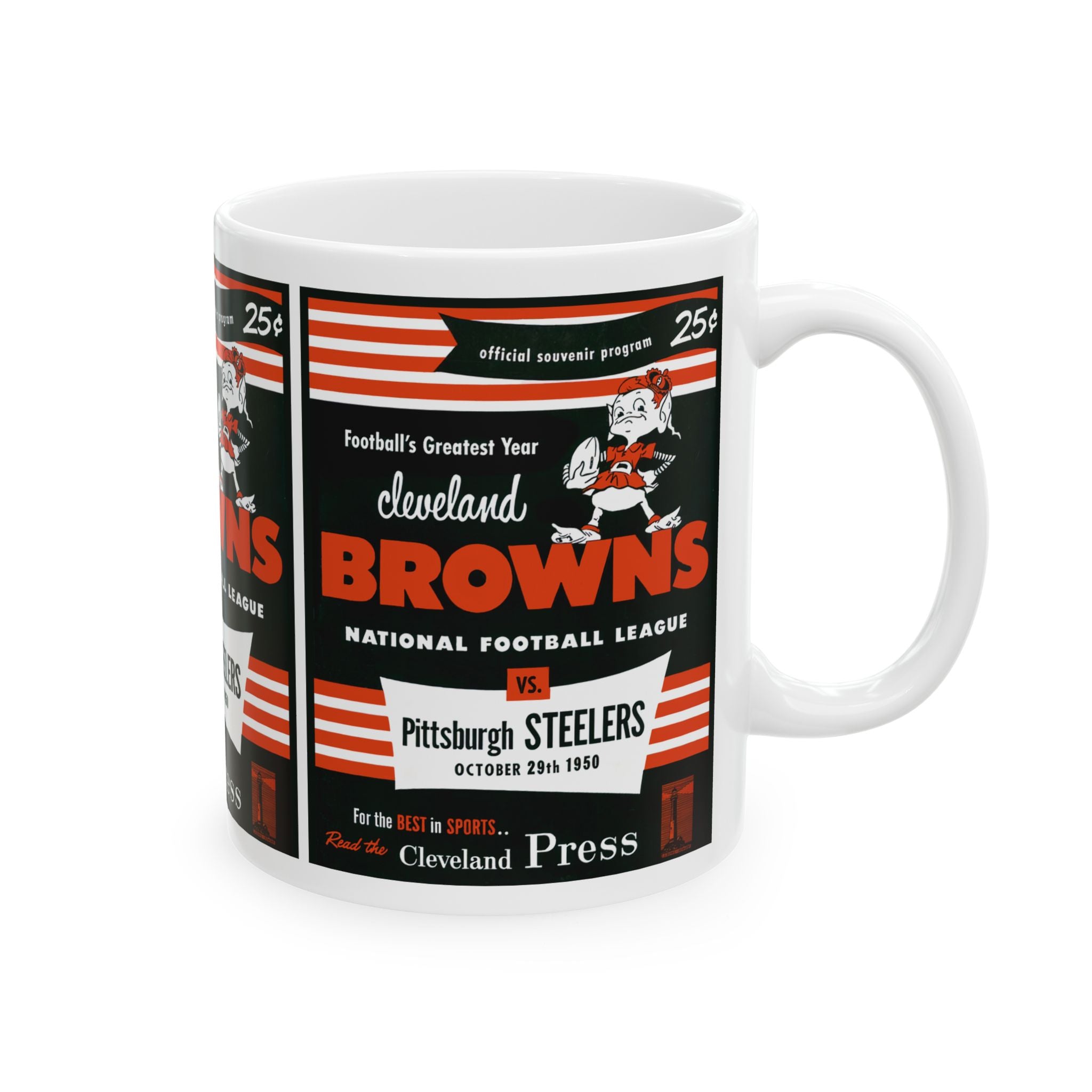 Football Rivalry Ceramic Mug, 1950 Vintage Browns Steelers Game Day Cup, Sports Fan Gift, Tailgate Party Decor, Coffee Tea Mugs