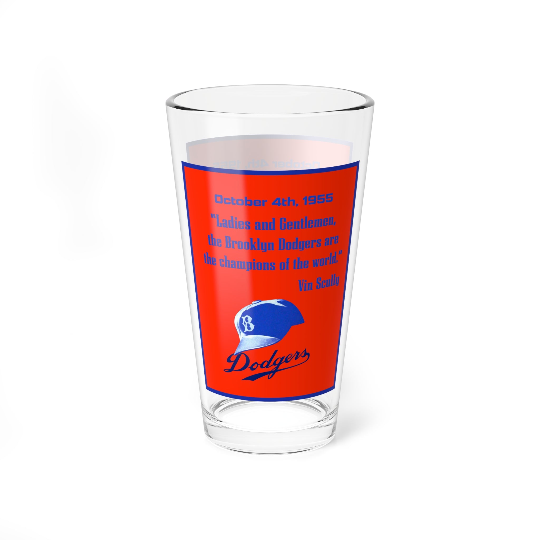 1955 Vin Scully Brooklyn Dodgers Mixing Glass — 16oz Baseball Tribute