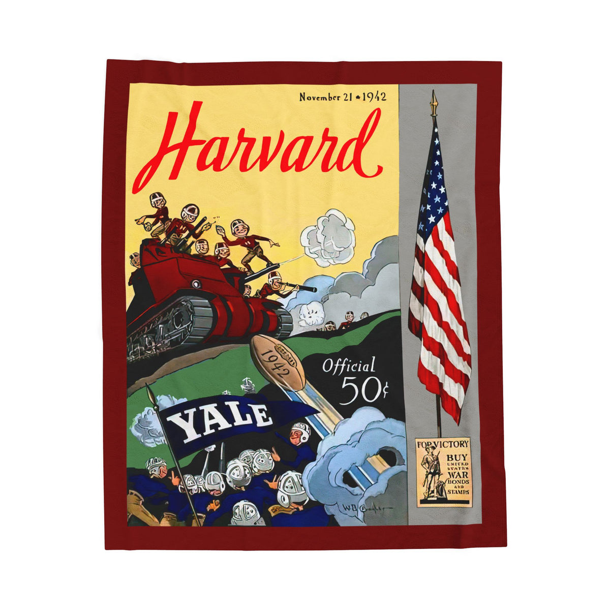 1942 Harvard vs Yale Vintage Game Day Velveteen Plush Blanket