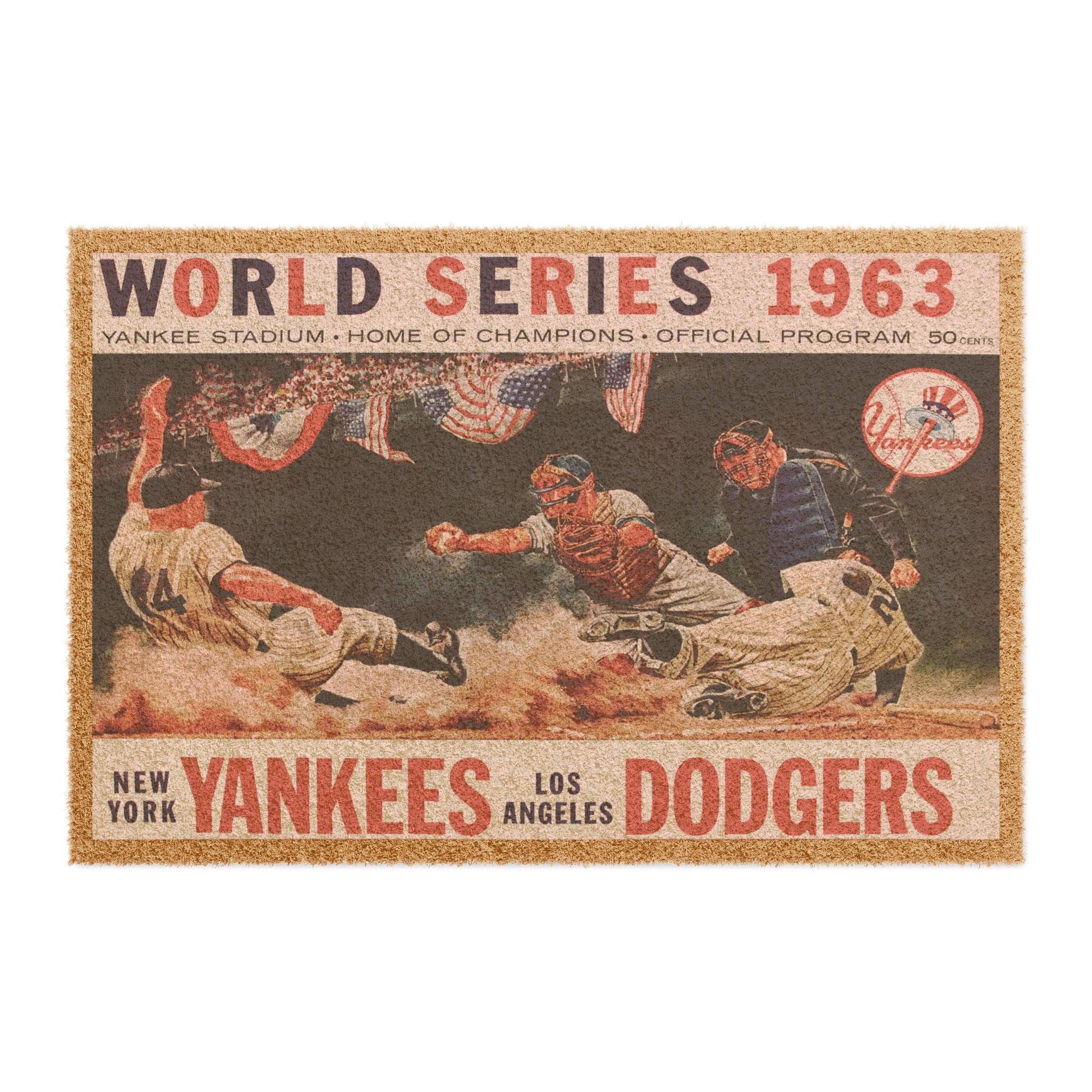 1963 Vintage World Series - Dodgers - Yankees - Yankee Stadium Program Cover - Doormat