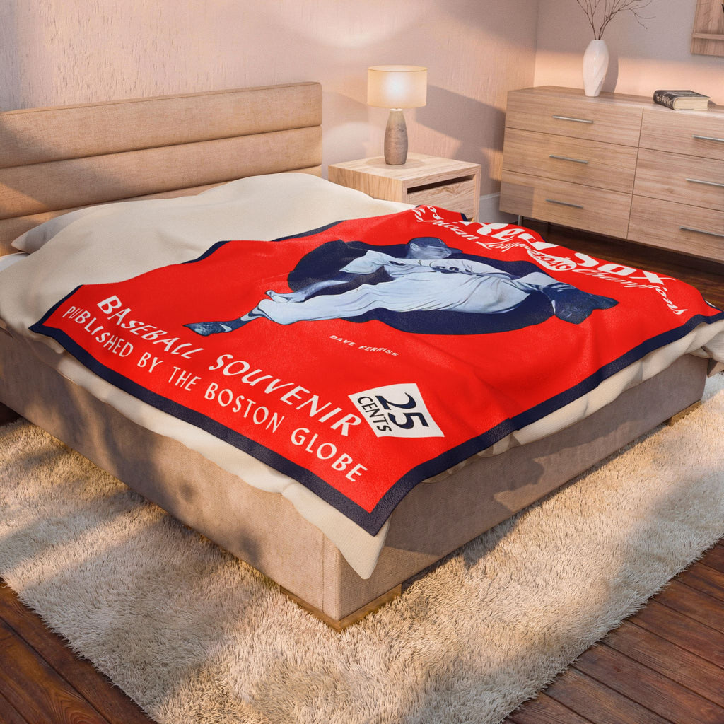Velveteen Plush Blanket — Vintage Boston Red Sox 1946 Baseball Souvenir Throw