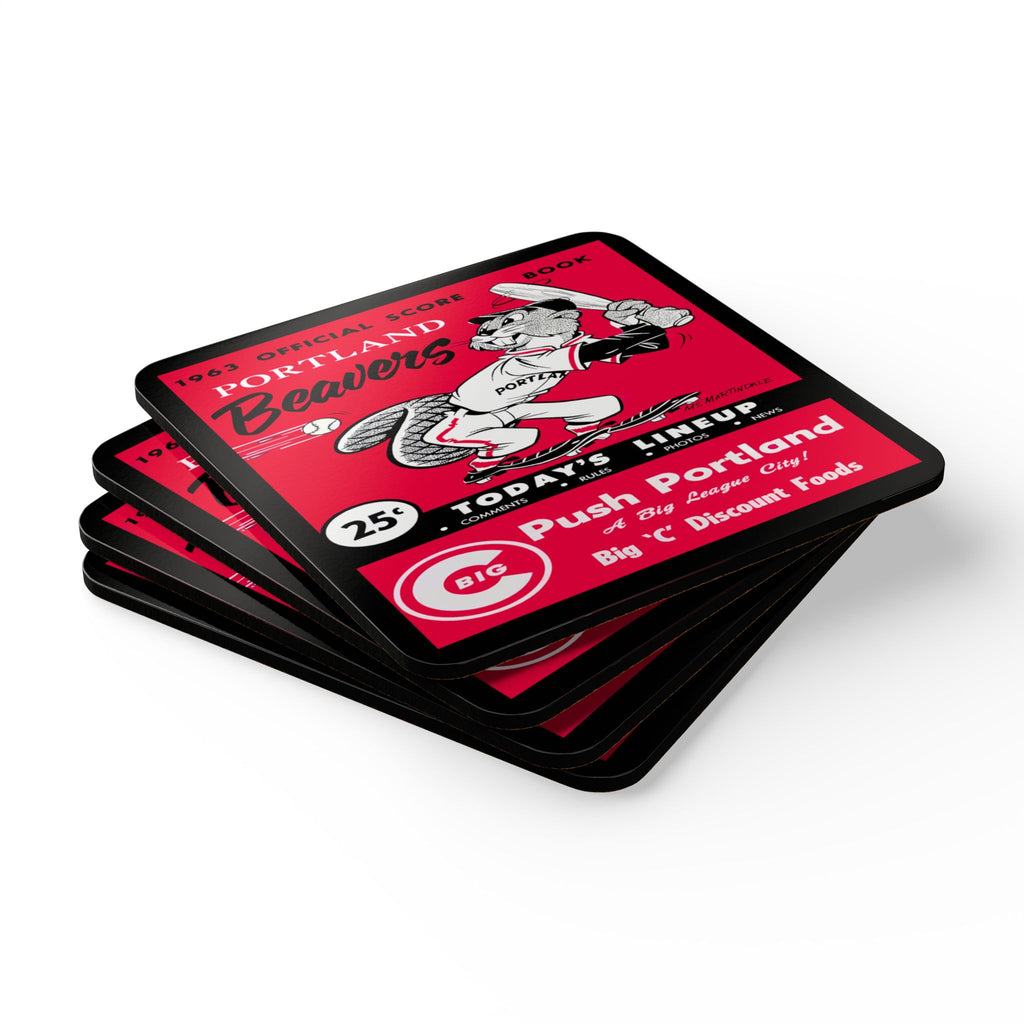 1963 Portland Beavers Baseball Scorebook Cover- Corkwood Coaster Set