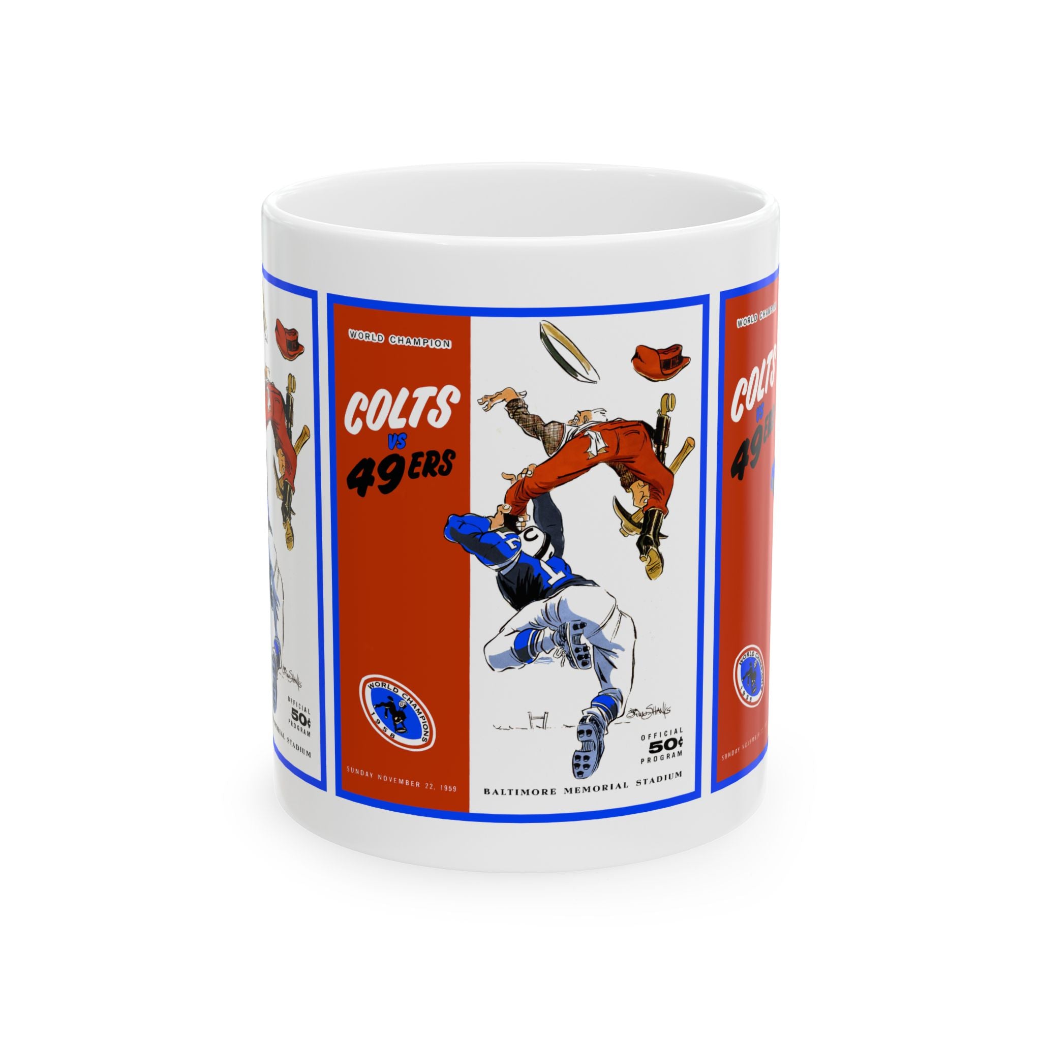 Football Ceramic Mug, 1959 San Francisco 49ers - Baltimore Colts, Sports Fan Gift, Coffee Cup, Tea Mug, Gift for Him