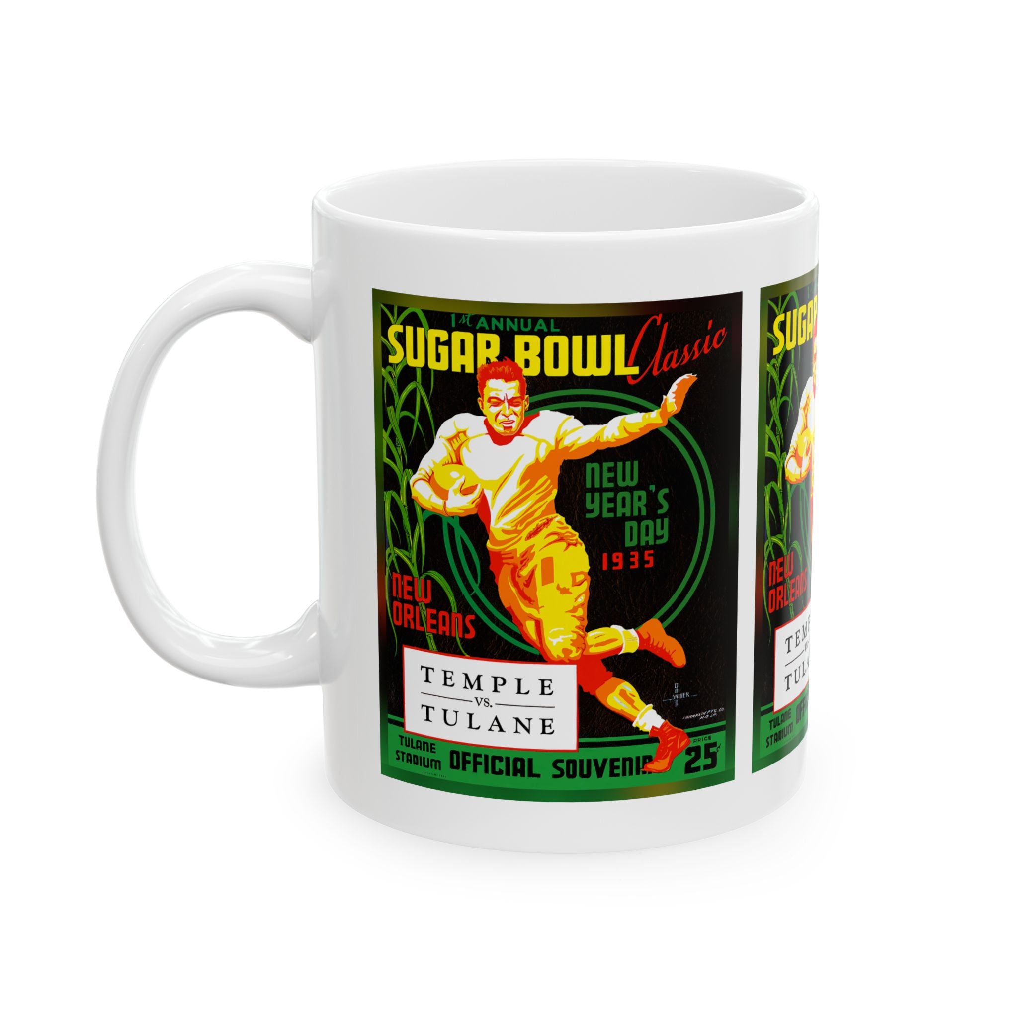 1934 Vintage Sugar Bowl - Temple Owls - Tulane Green Waves Football Program Cover  - Ceramic Mug, 11oz