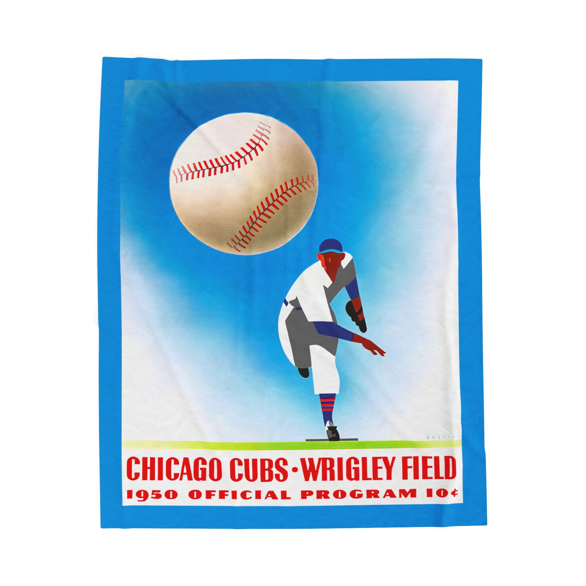 Velveteen Plush Blanket, 1950 Baseball Chicago Cubs Throw Blanket, Sports Fans Gift, Home Decor, Cozy Vintage Design