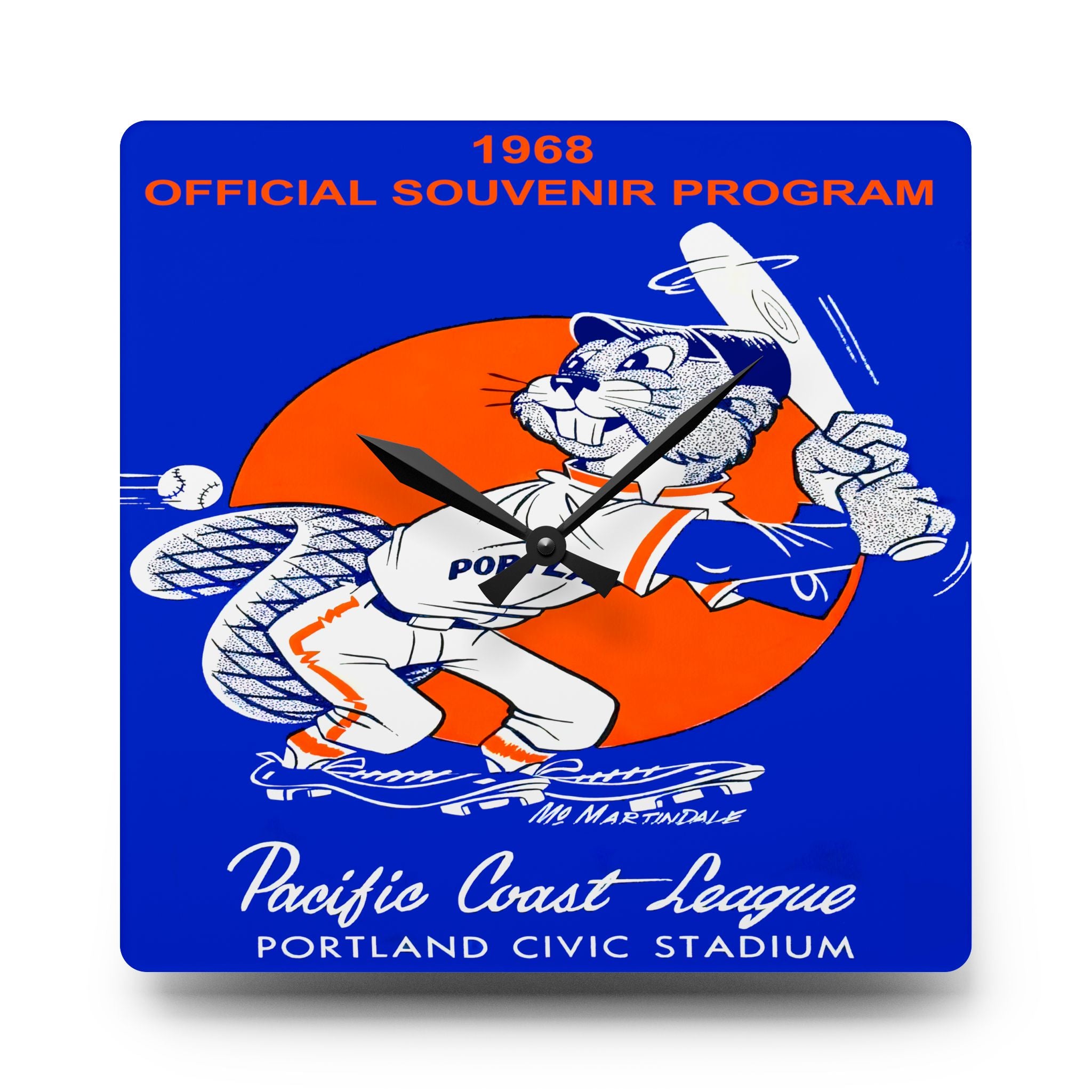 Vintage 1968 Baseball Portland Beavers Acrylic Wall Clock - Sports Fan Decor, Retro Clock, Unique Gift for Baseball Enthusiasts, Home Office